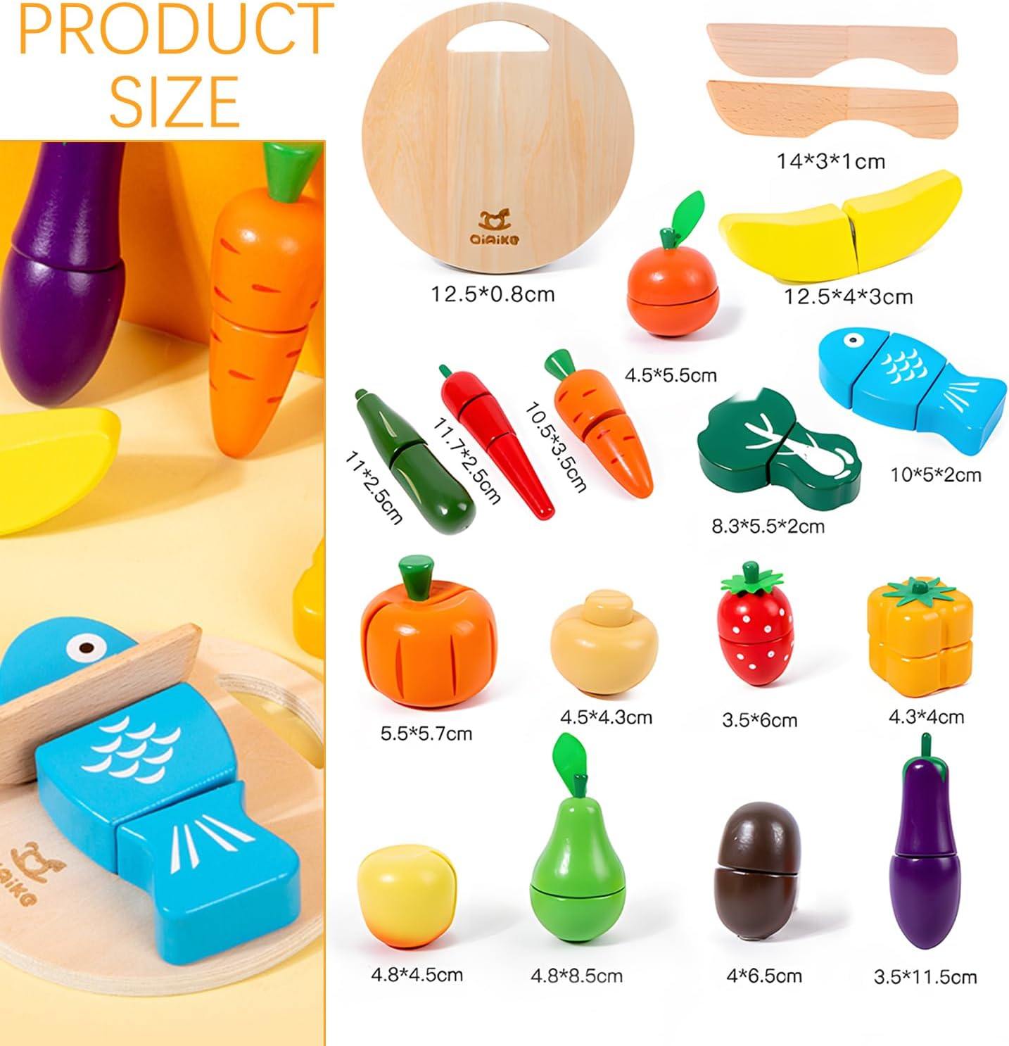 Wooden Play Food for Kids Play Food Kitchen Cutting Fruits Toys for Toddlers Pretend Vegetables Gift For3- 7 Years Old Boys & Girls Educational Toys image number 5