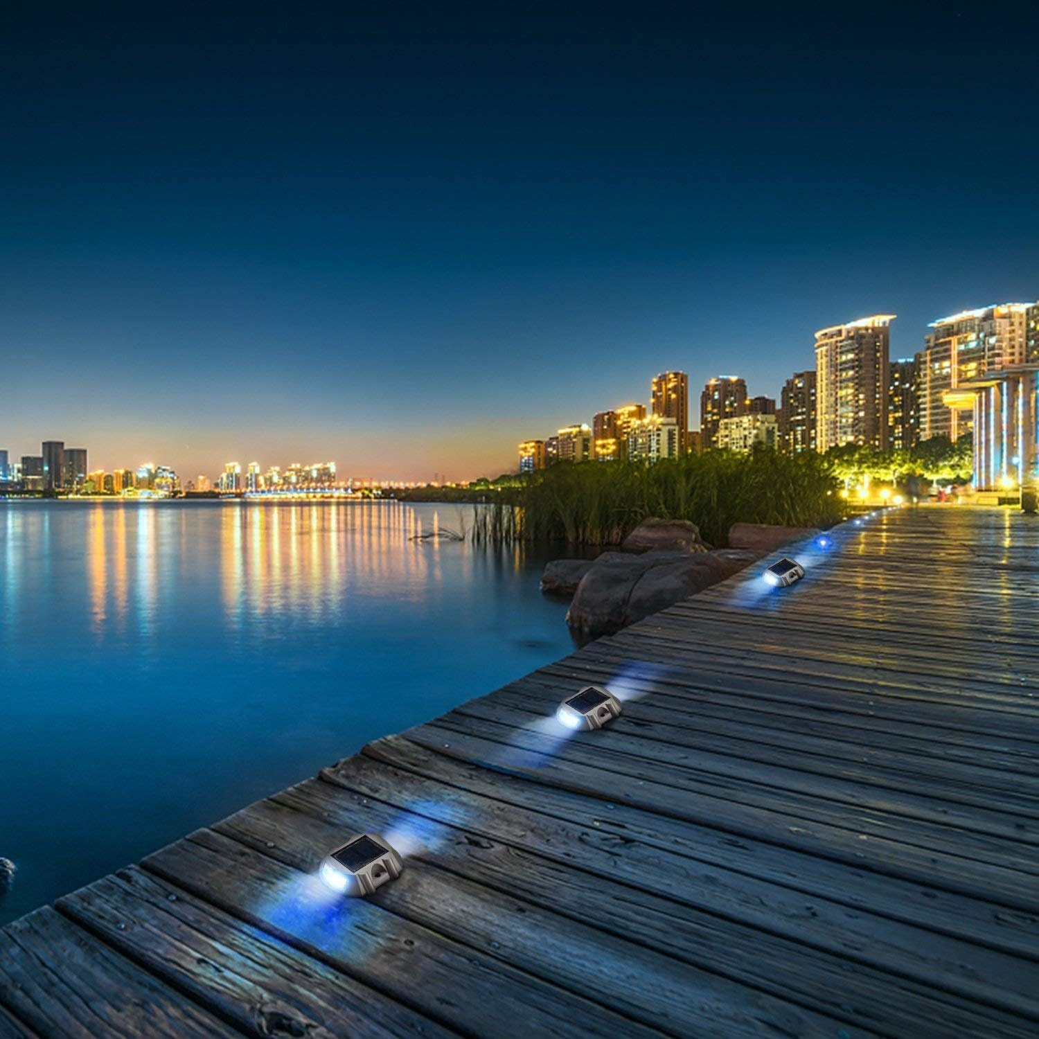 NHEWMAS Solar Lights Outdoor, Solar Driveway Lights with 6 LED, IP65 Waterproof Static Pressure Resistance 18 Tons Wireless Driveway Safety Light, for Railing/Step/Patio/Deck Fence Etc.(2 Pack/Blue)