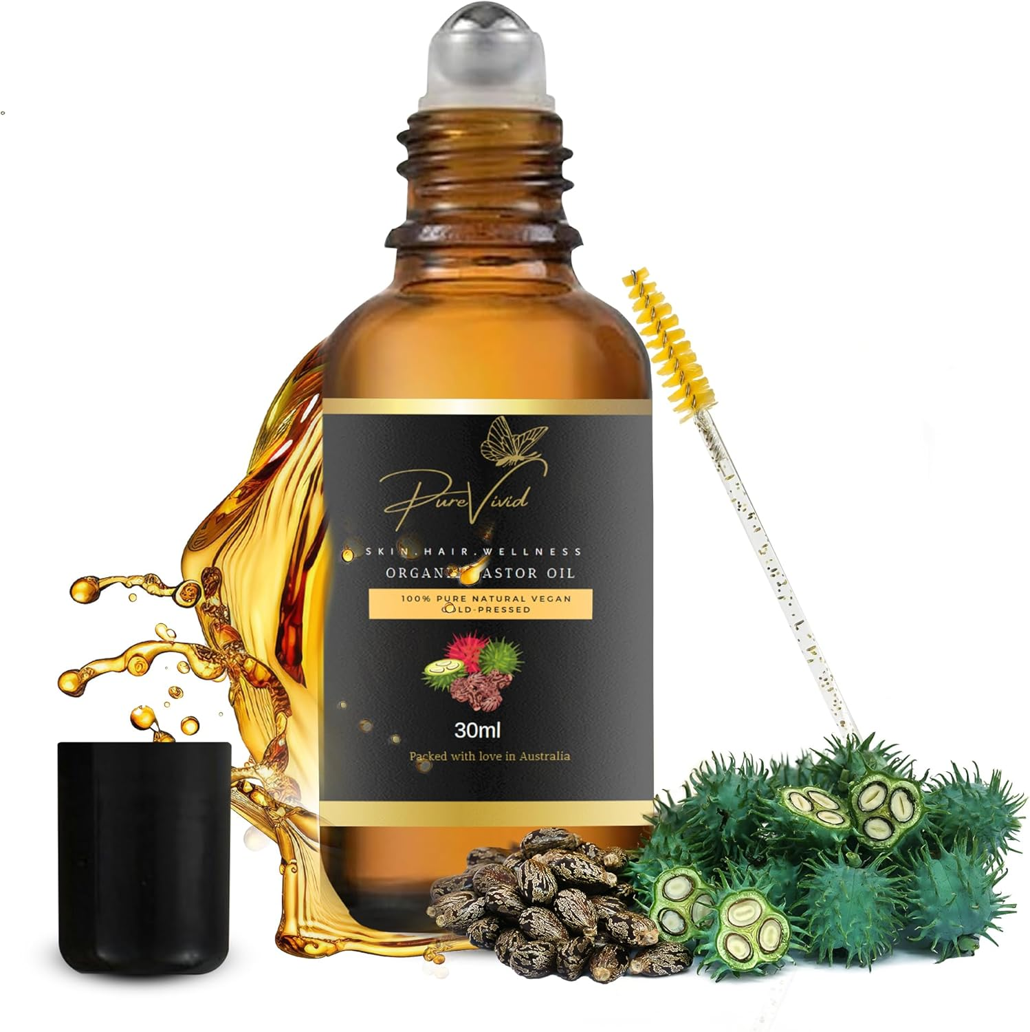 30Ml Organic Castor Oil | Glass Roll-On Applicator| Pure | Hexane Free| Cold-Pressed Oil for Hair | Eyelashes Serum | May Help Hair Growth,Natural Growth & Hydration |Natural Carrier Oil for Massage, DIY Beauty & Wellness Use|Australia image number 3