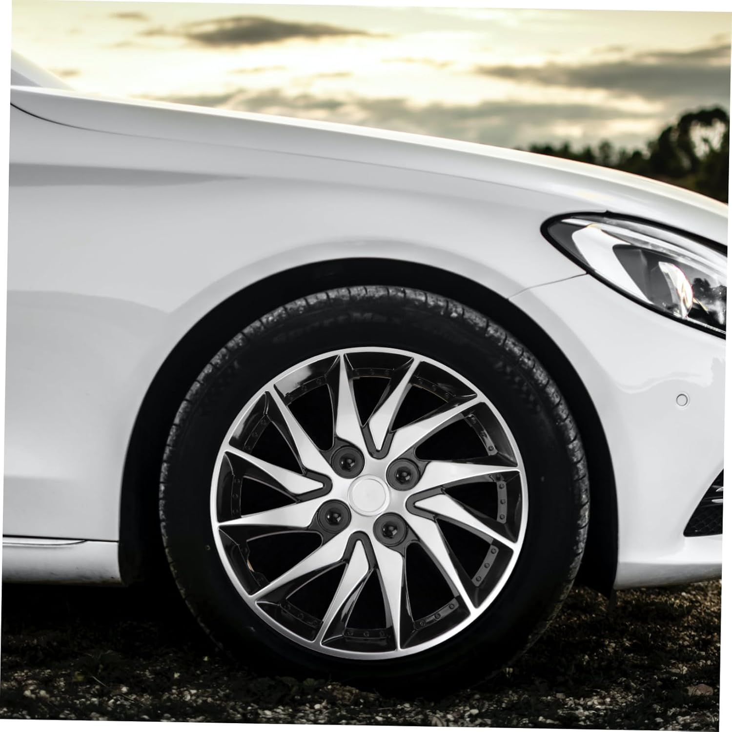 ULTECHNOVO 14 Inch Car Wheel Case Hubcap - Car Wheel Trims Case Hub Cover Hubcaps Manhole for Protection Hub Caps (Silver Black)