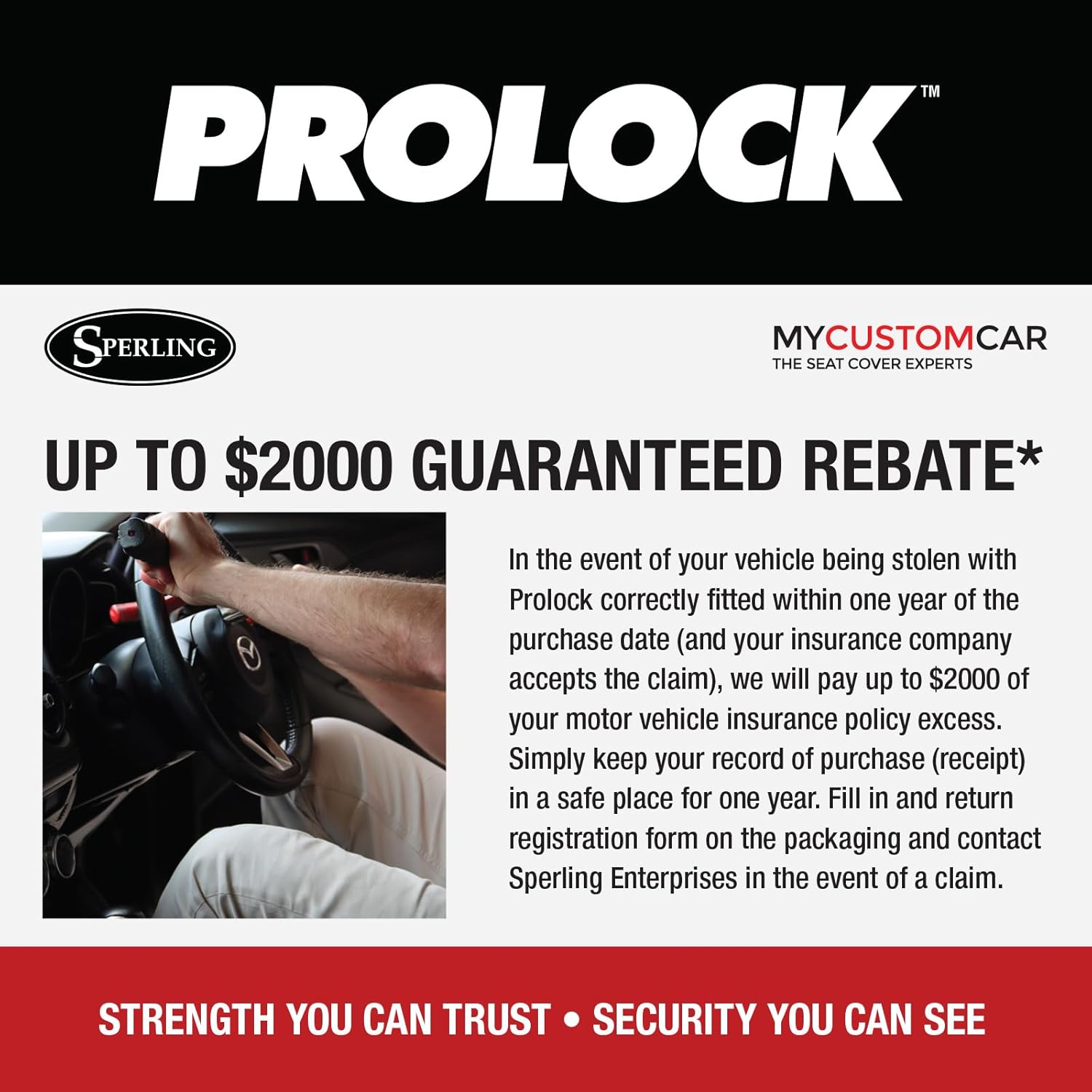 Sperling Car Steering Wheel Lock Prolock Anti-Theft Heavy Duty Steering Lock for Car Van Truck SUV Universal image number 1