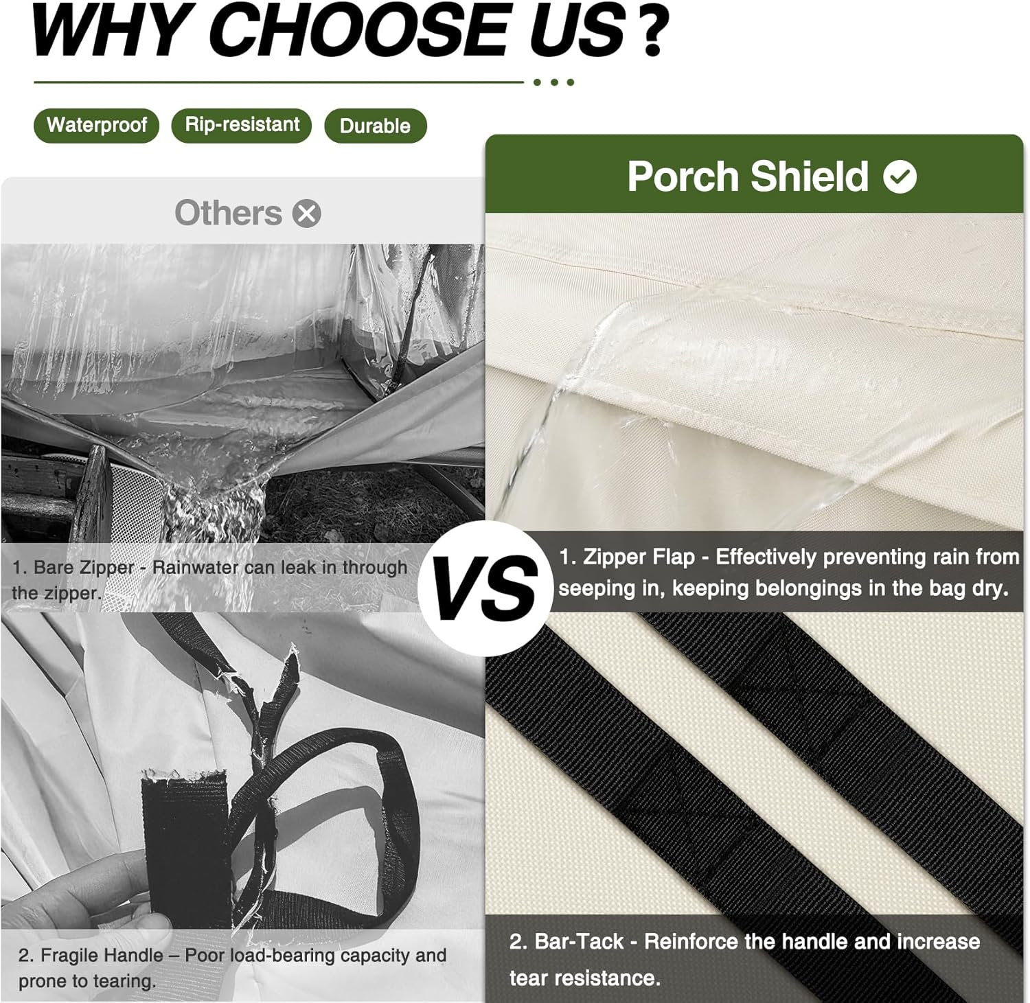 Porch Shield Outdoor Cushion Storage Bag 62 Inch Waterproof outside Storage Bags for Patio Furniture with Zippers and Handles image number 2