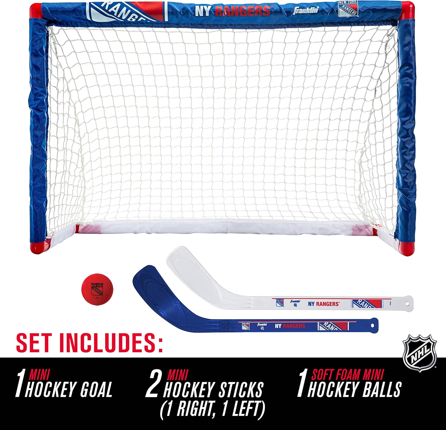 Franklin Sports NHL Mini Hockey Sets - Knee Hockey Goal, Ball, & 2 Hockey Stick Combo Set - Mini Goal Net - NHL Official Hockey Sets image number 3
