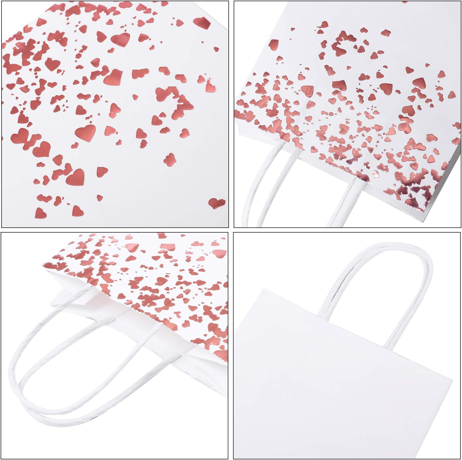 Cooraby 30 Pieces Bronzing Rose Gold Paper Bags White Bags Wedding Party Bags Rose Gold Party Favor Bags Kraft Bag with Handle for Party Celebrations image number 5