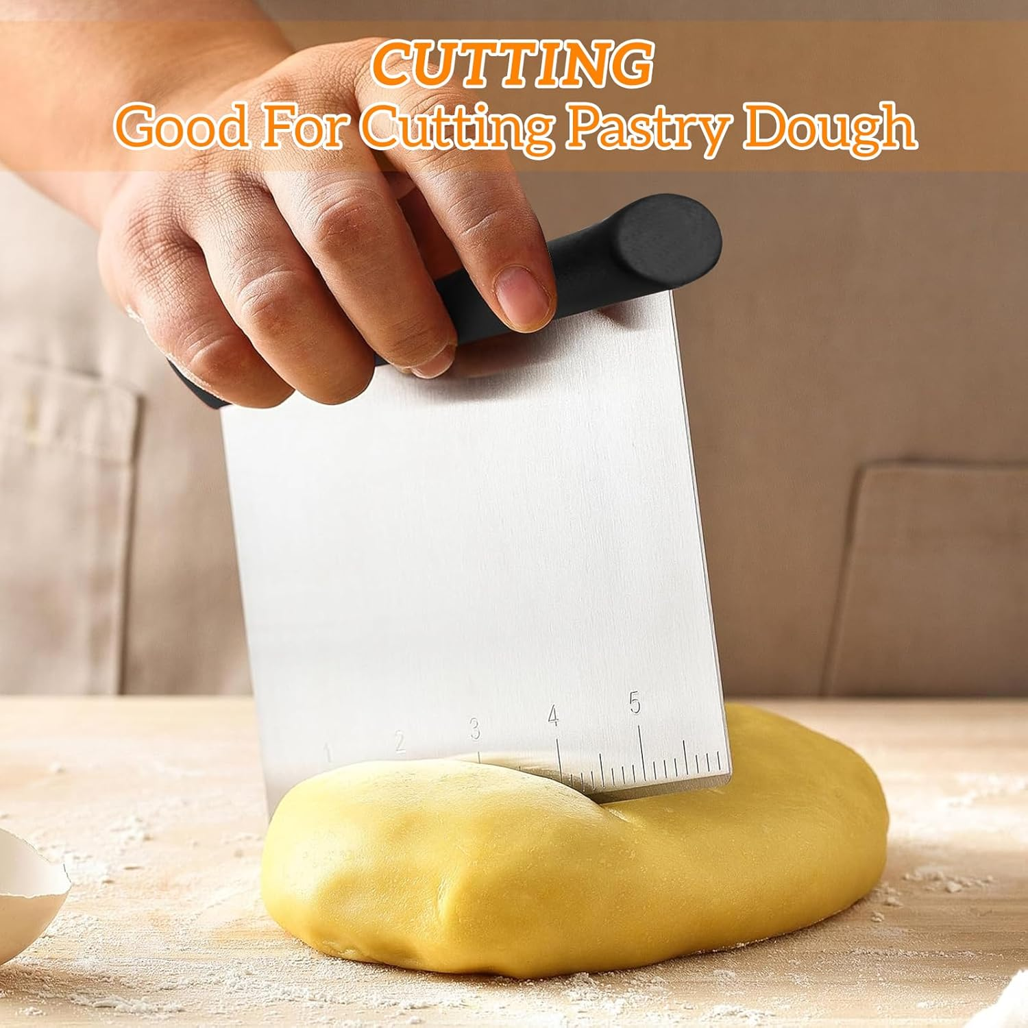 Shanghigh Dough Scraper and Cutter - Multi-Purpose Bench Scraper/Chopper with Measuring Scale, Stainless Steel Kitchen Essential Baking Cooking Tool for Bread, Pizza and Cake, Food Cutting Tool image number 5