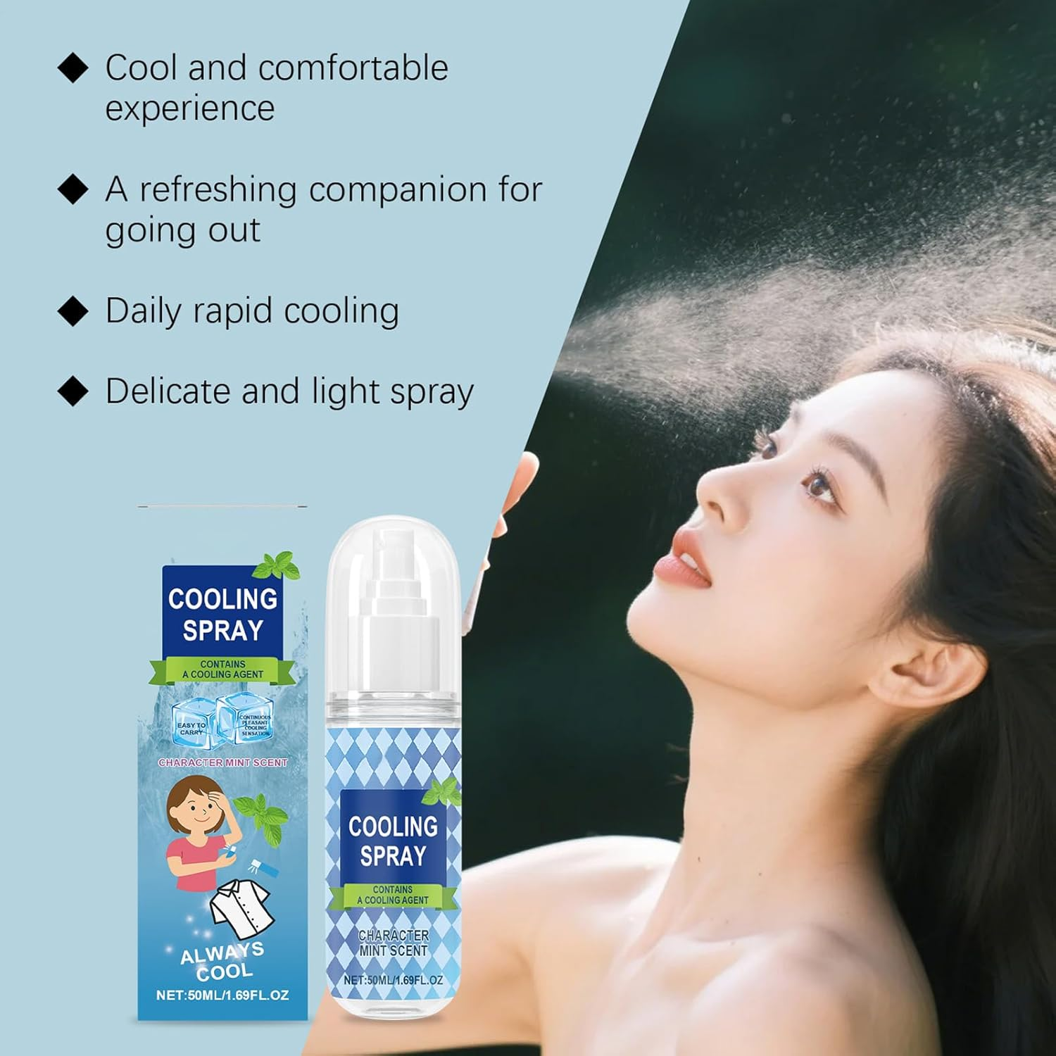 Filvczt Cooling Body Spray | Refreshing Cooling Spray 50Ml,Ice Mist Moisturizing UV Protection Liquid for Daily Commute Outdoor Hot Weather Beach Golf Sports Hiking Travel image number 1