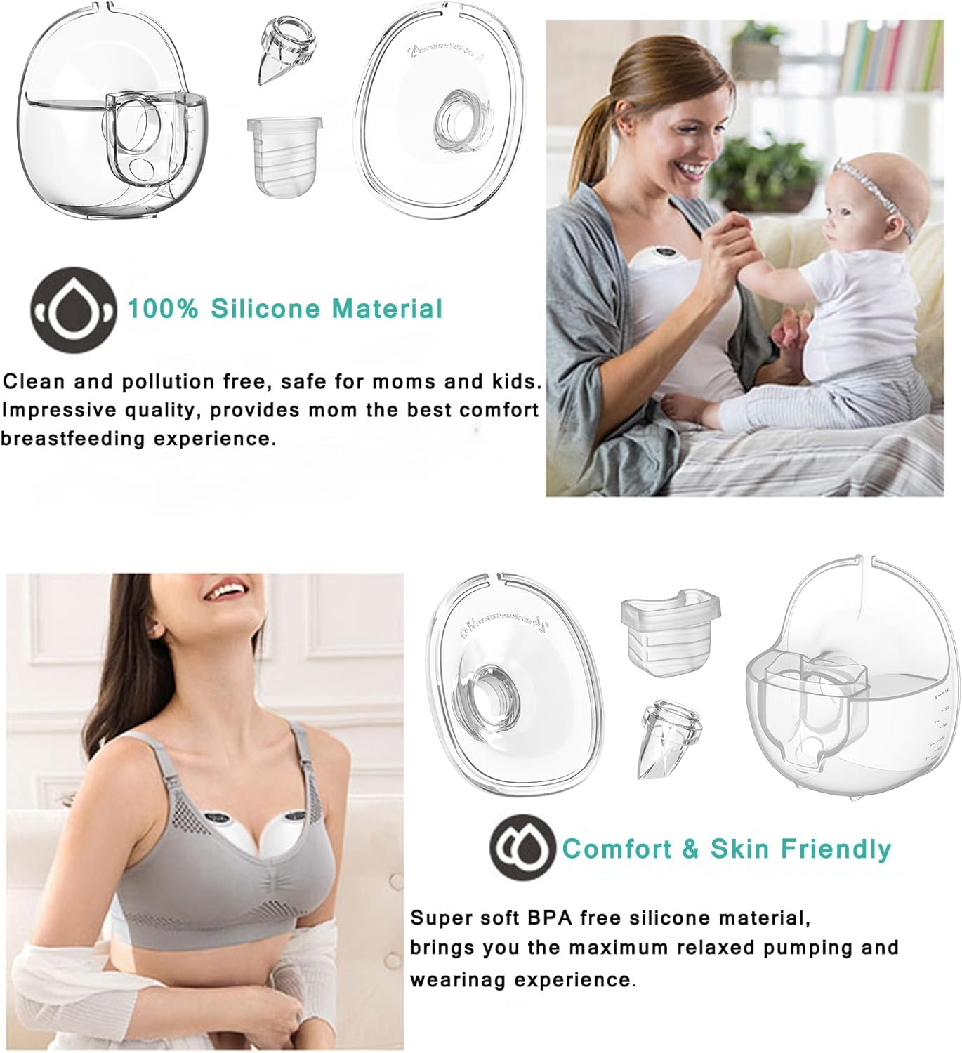 Breast Pump Parts Flange Shield 24Mm Duckbill Valve Silicone Diaphragm Milk Collector Cup Set Overall Replacement Accessories Compatible with Lansinoh NCVI Nuliie NICEGREEN Life S32, 2 Packs 8 Pcs image number 4
