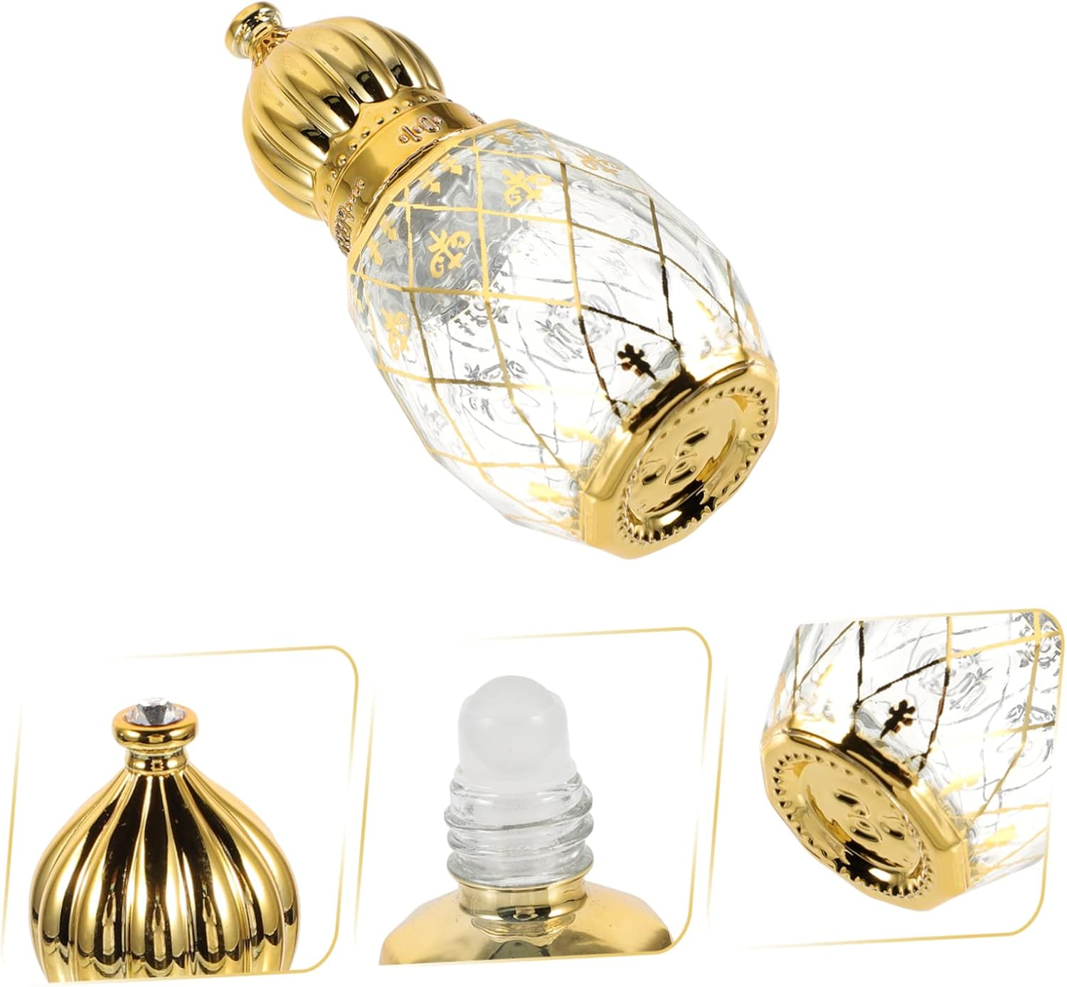 Middle Eastern Perfume Bottle 8Ml Glass Refillable Fragrance Bottle with Gold Cap Decorative Essential Oil Roller for Household and Travel Use Random Style