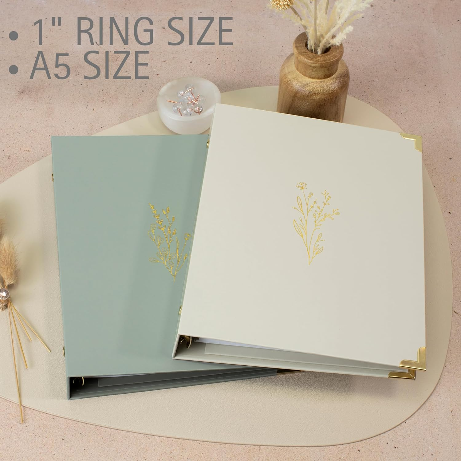 ZICOTO Aesthetic 6 Ring A5 Binder Set of 2 - the Perfect 1 Inch Planner Binder for Journaling or Collections - Refillable Notebook Binder with Pocket, ZIC-RBINDER-BG_23-097B, Beige-Green - Beige-Green image number 5