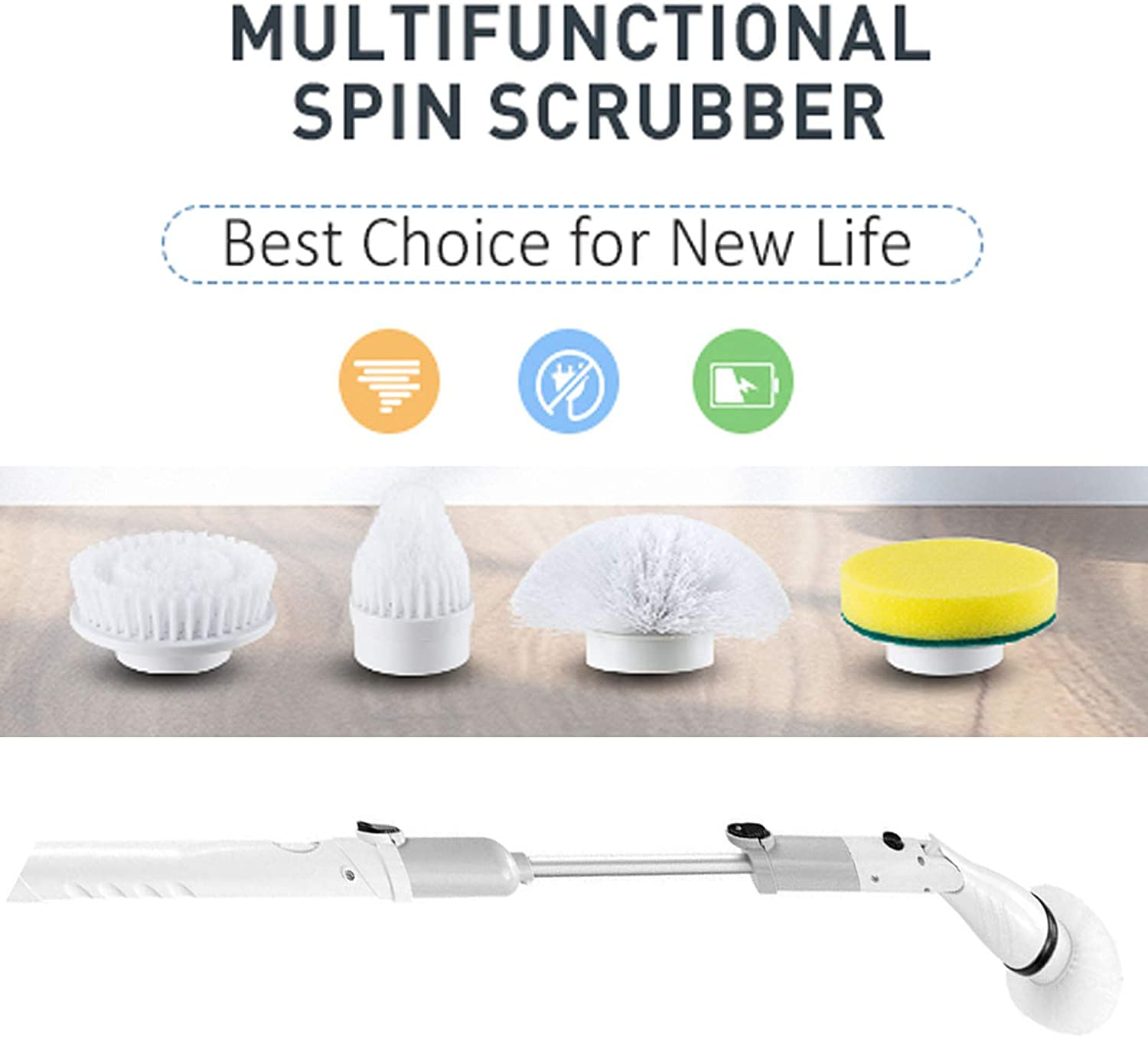 Nomel Electric Spin Scrubber AU Power Adapter with Rechargeable Battery, 360 Rotation Automatic Clean Tools, 4 Replaceable Cleaning Brush Heads for Tub, Tile, Floor, Bathtub, Window B4A1 image number 4