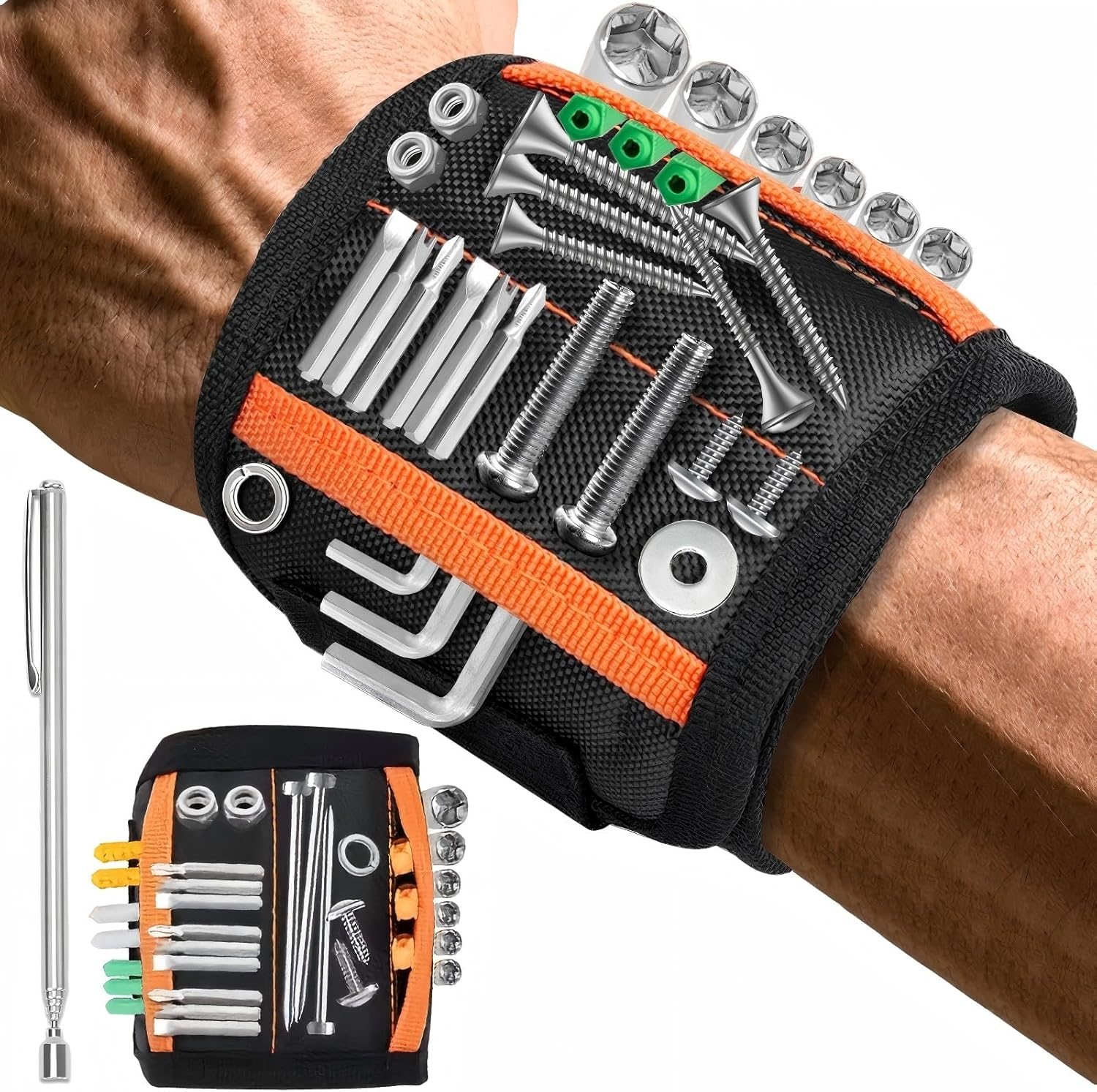 Magnetic Wristband for Holding Screws, Nails and Drill Bits for Men - Made from Premium Ballistic Nylon with Lightweight Powerful Magnets Stocking Stuffers for Dad, Husband, Grandpa, Handyman Gifts image number 5