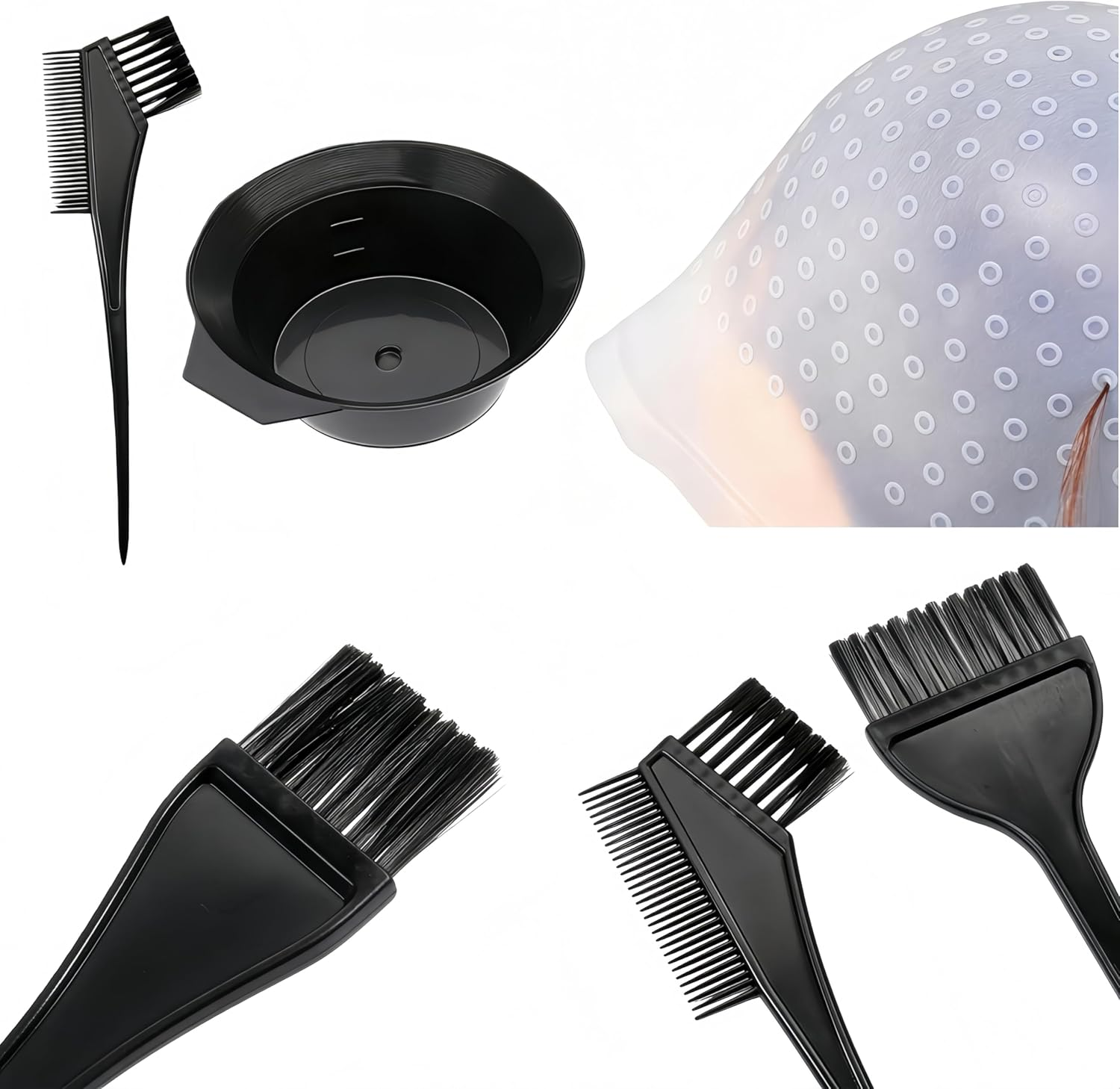 Aknebriax 6Pcs Hair Coloring Kit,Hair Coloring Highlighting Cap,Silicone Pull through Caps Hair Coloring Frosting Cap with Hook, Hair Agitator, Brush, Hair Tinting Bowl. image number 4