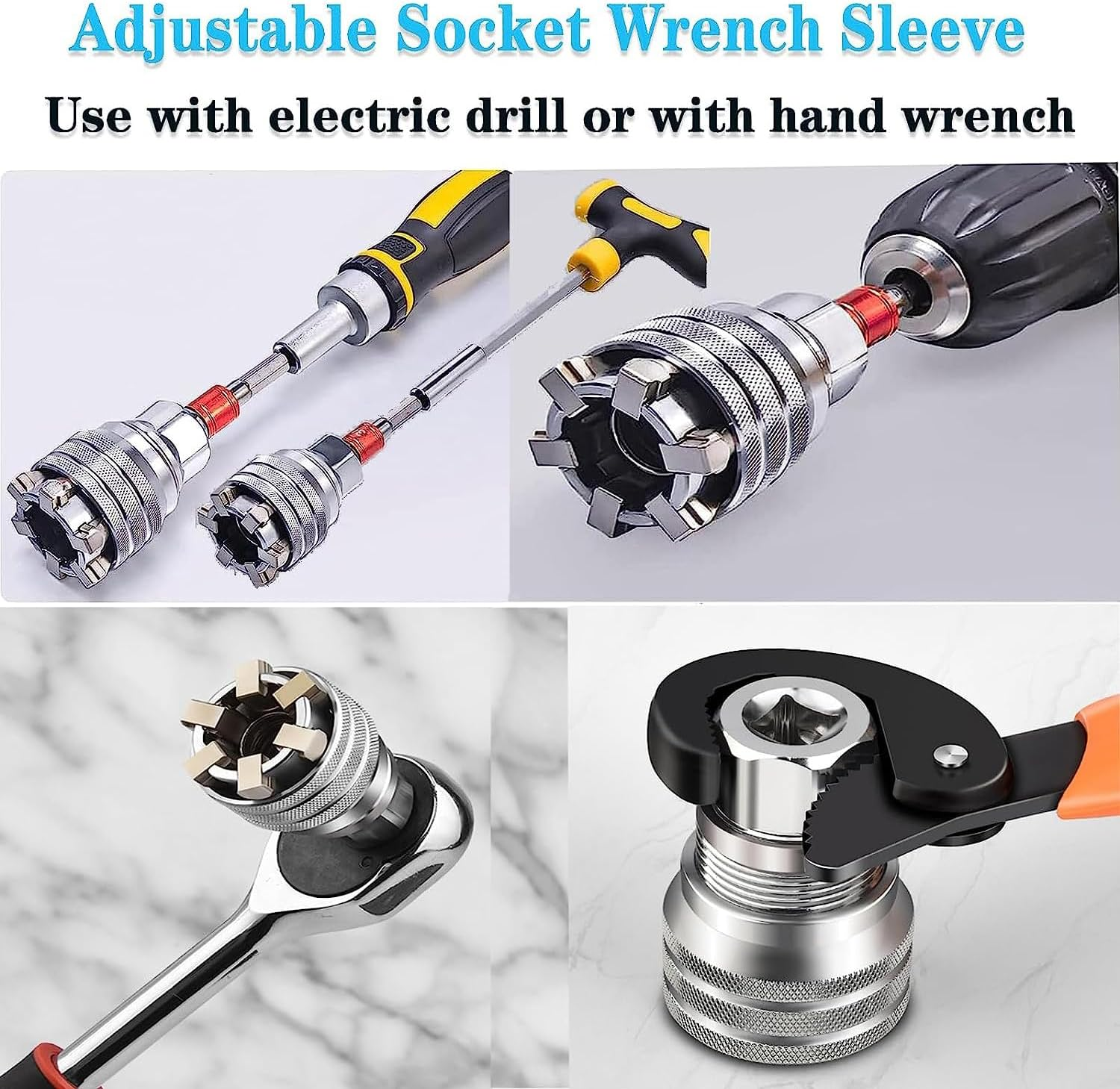 YUENTOEN Adjustable Universal Socket Wrench, Multi-Functional Magic Sleeve Universal Maintenance Tool, 10Mm-19Mm Universal Sockets Tools for 3/8" Drive Ratchet Torque Wrench and Power Drill image number 1