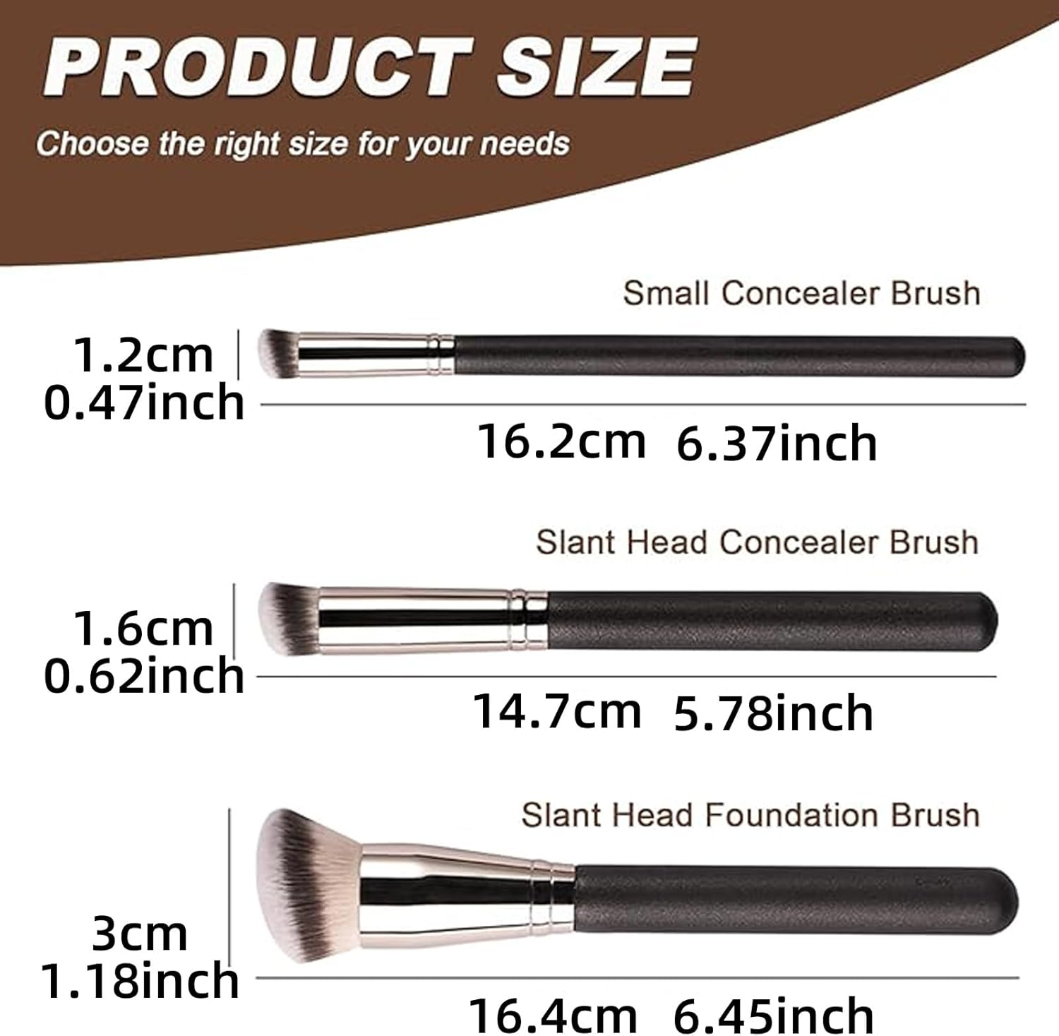 3Pcs Foundation Concealer Brush, Slanted Foundation Brush for Liquid Makeup, Precise Makeup Brushes for Blending Cream, Powder, Buffing, Stippling, under Eye Concealer image number 1
