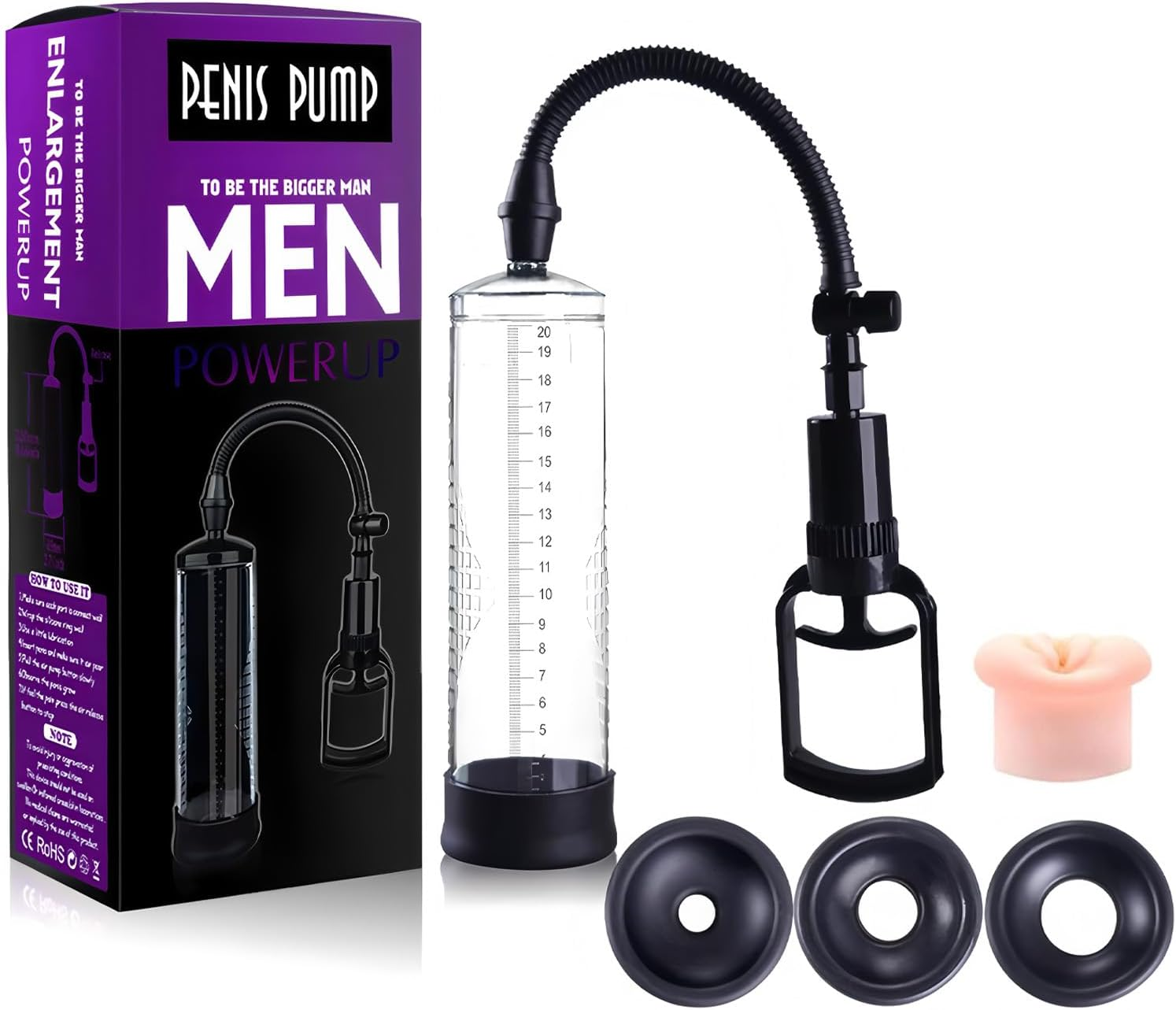 Manual Penis Pump with Realistic Pussy & Silicone Sleeve - 22Cm Extra Long Vacuum Pump for Men, Male Masturbator, Penis Extender, and Erection Enhancer - Discreet Packaging image number 1