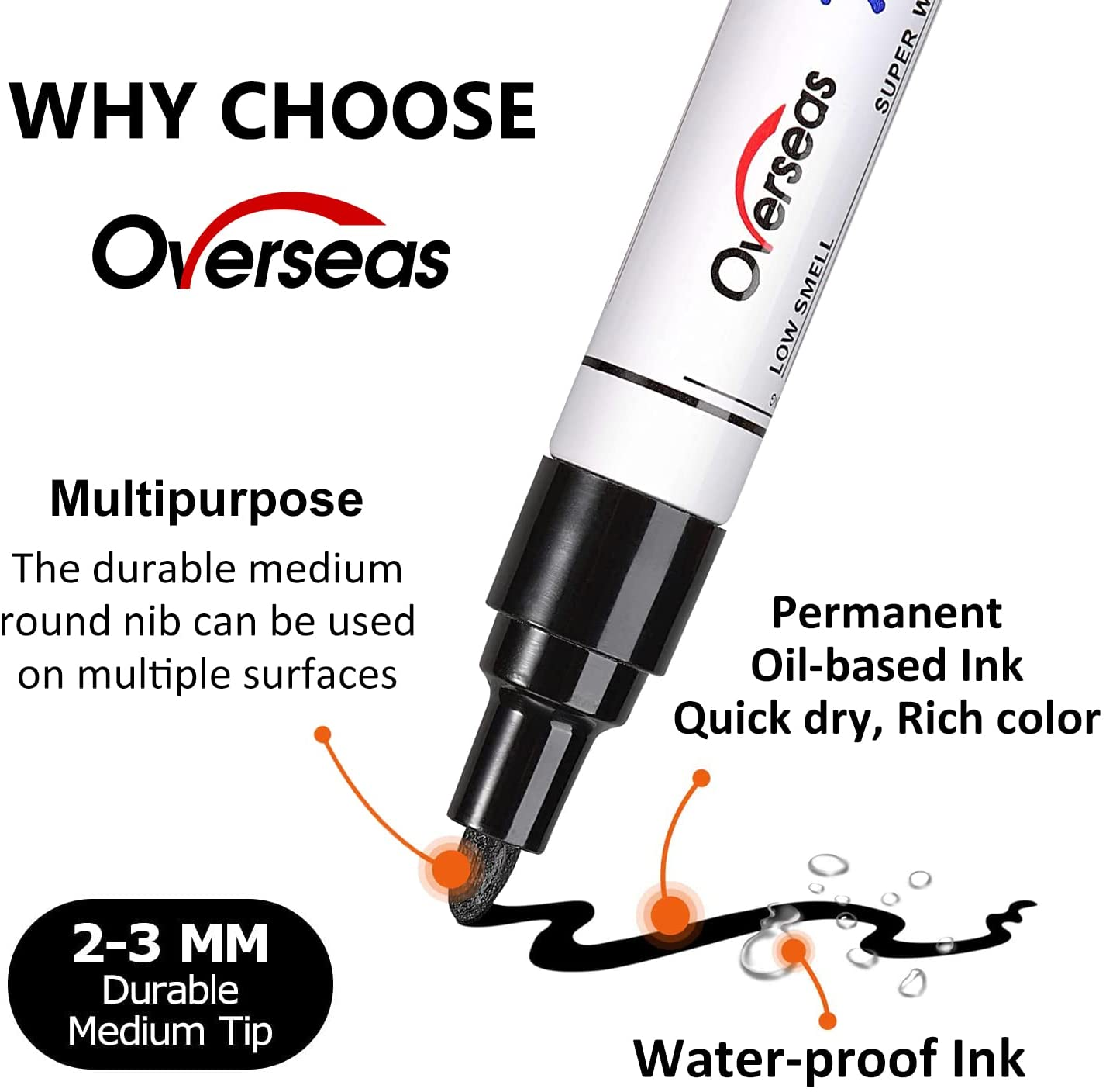 Overseas Permanent Paint Markers Pens - 3 Pack Blue Oil Based Paint Pens, Medium Tip, Quick Drying and Waterproof Marker Pen for Metal, Rock, Wood, Fabric, Plastic, Canvas, Mugs, Stone, Glass - Blue image number 6