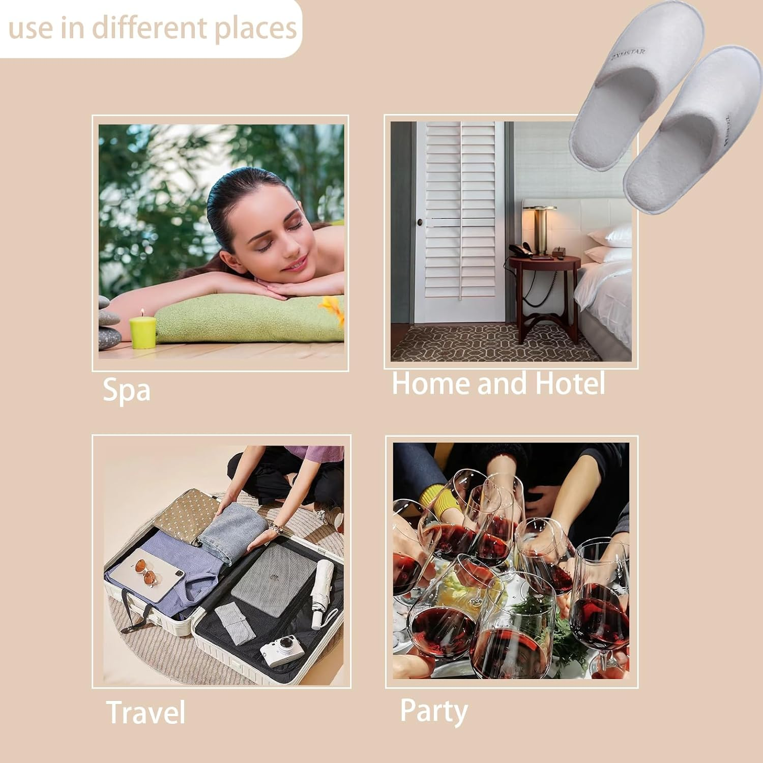 ZXMSTAR SPA Slippers, 8 Pairs Disposable Slippers for Guests, Soft Hotel Slippers Coral Fleece, Washable Reusable House Slippers Unisex, Bride Slippers for Wedding Party Bedroom Travel image number 2