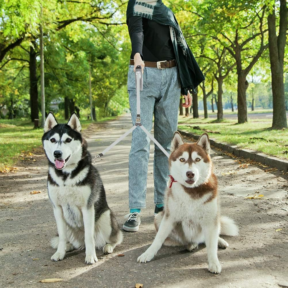 KOOLTAIL Dual Retractable Dog Leash for Two Dogs up to 110 Lbs, Heavy Duty Double Headed 16 Ft Flexi Extendable 360&deg; Tangle-Free One Button & Lock Brake Dog Leash for Small Medium Large Dogs Grey