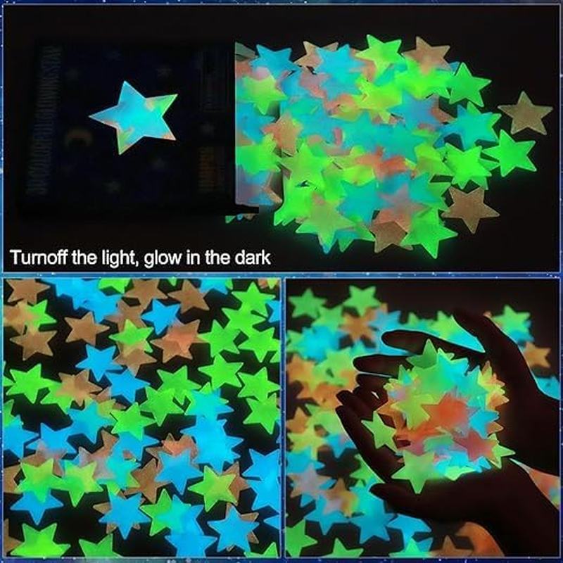 100 Pcs Colorful Glow in the Dark Luminous Stars Fluorescent Noctilucent Plastic Wall Stickers Murals Decals for Home Art Decor Ceiling Wall Decorate Kids Babys Bedroom Room Decorations image number 4