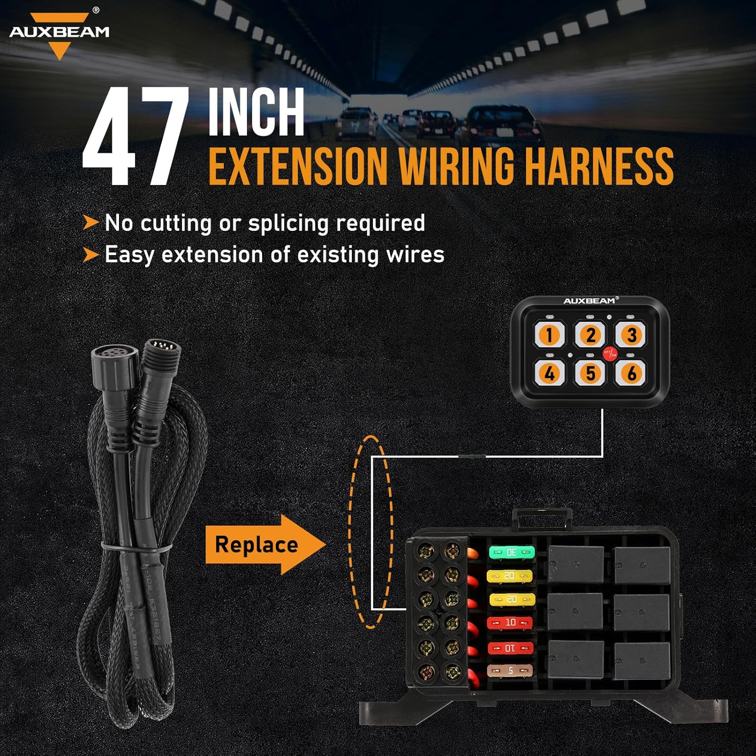 Auxbeam Extension Wiring Harness for 6 Gang Switch Panel BC60, GC60, Switch Controller Extended Wire Line, 1.2M/47 Inch image number 3