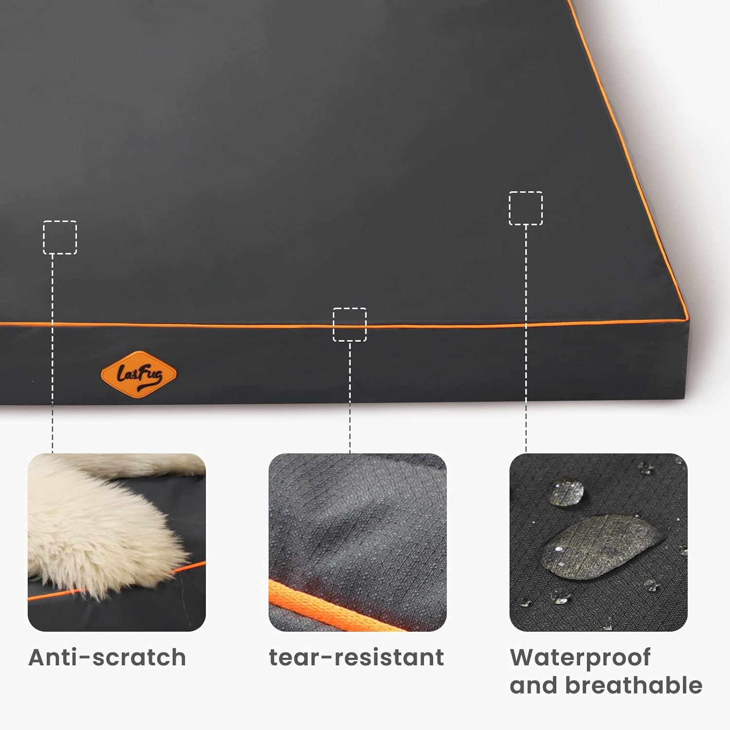 Laifug Outdoor Waterproof Dog Bed for Small, Medium and Large Dogs - Dog Bed Washable, Jacket Fabric, Egg Orthopedic Foam Pet Dog Bed with Removable Durable Cover and Non-Slip Bottom image number 3