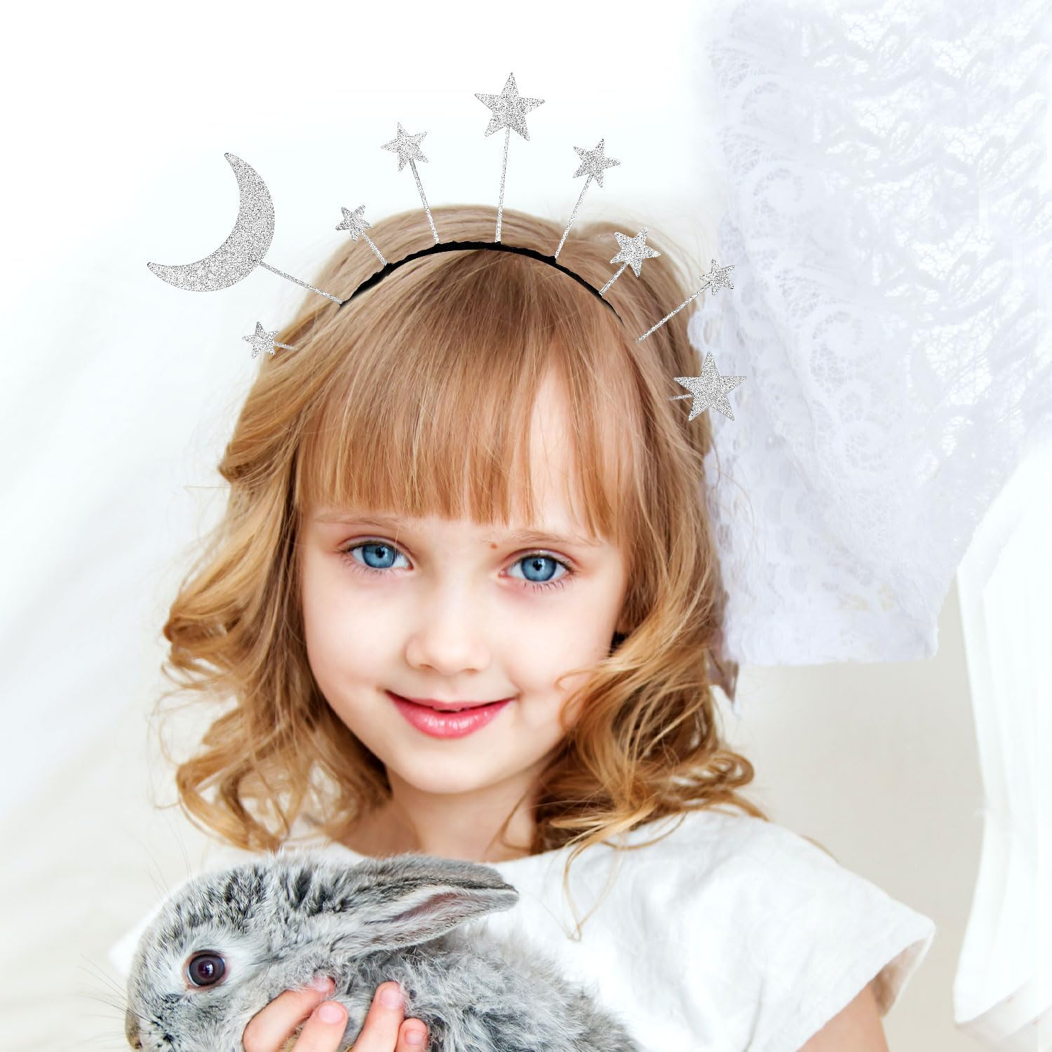 XIHIRCD 2Pcs Star Moon Headband, Glitter Sliver Star Halo Headband Alloy Star Hair Hoop Shiny Goddess Star Headpiece Hair Accessory for Girl Women Birthday Party Ramadan Costume Wedding image number 3