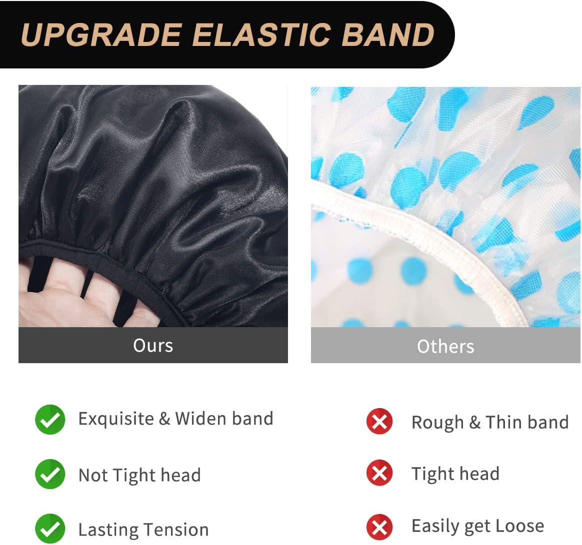 Aquior Shower Cap, Extra Large Shower Cap for Men, Satin EVA Double Layer Waterproof Reusable Hair Cap for Women Long Hair(All Black 4 Pack) image number 6