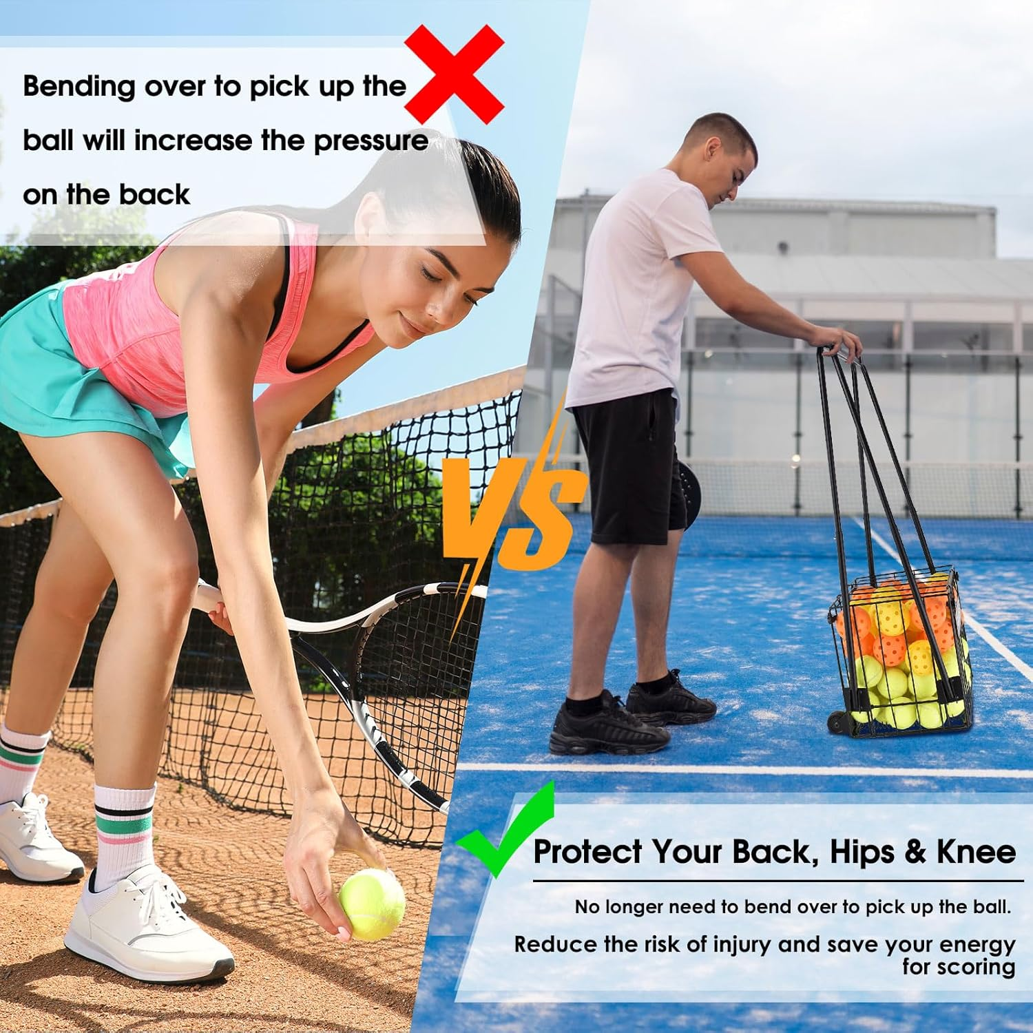 ELKCIP Portable Pickleball & Tennis Ball Collector - Pickleball Retriever Basket Carrier Gatherer Picker Hopper Container for Picking and Storage Training Tool for Ball - Foldable image number 2