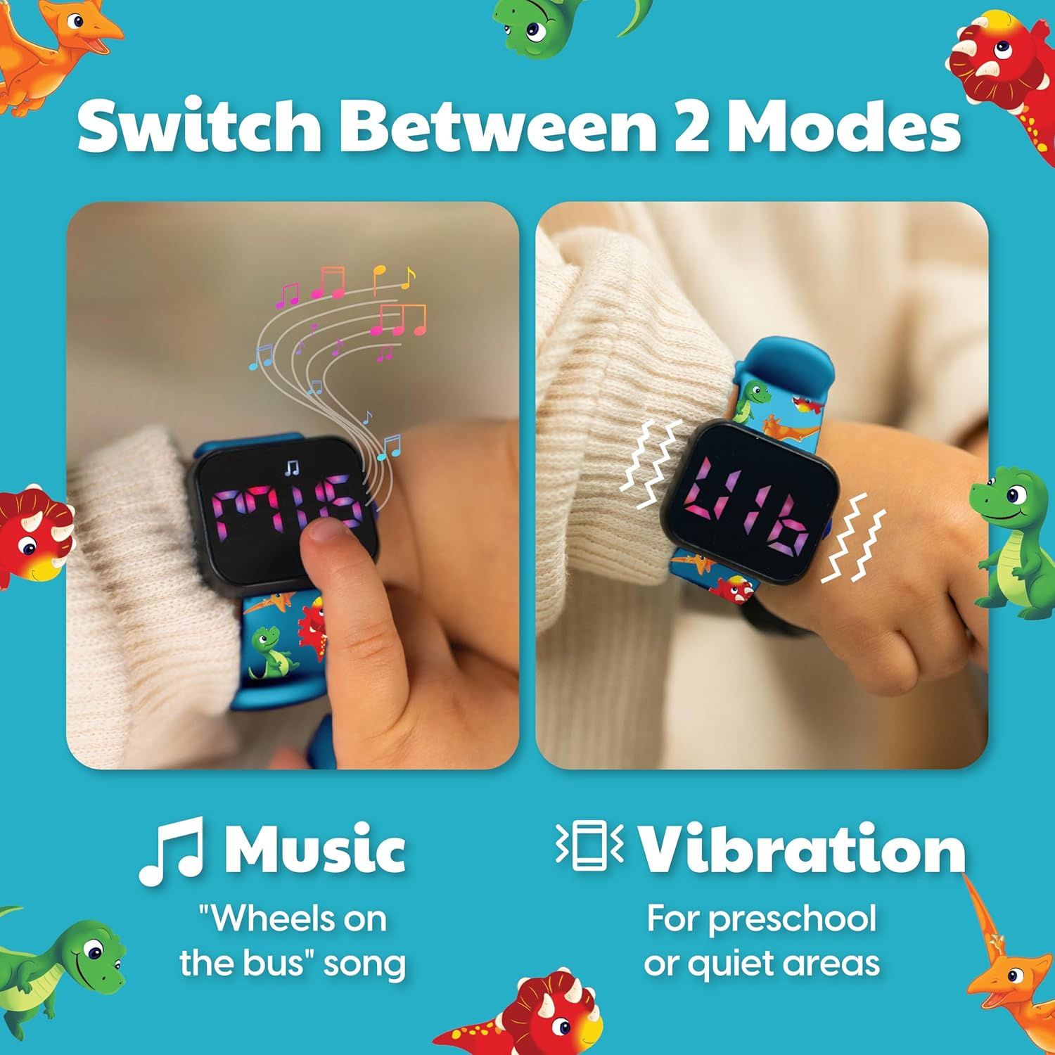 Potty Training Watch & Board Book for Kids &ndash; a Water Resistant Potty Reminder Device for Boys & Girls - Train Your Toddler with Fun Musical or Vibration Reminders and Printed Board Book (Dinosaur) image number 6