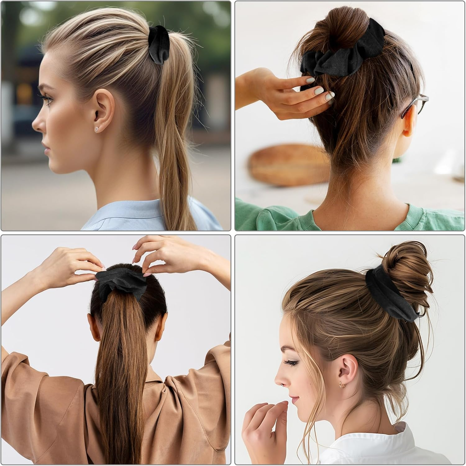 Pack of 4 Hair Bobbles for Women, Scrunchies, Velvet, Soft Elastic Hair Bands, Fashionable Ponytail Holder, Hair Accessories for Teenagers and Women, Carnival, Thick, Curly, Thin, Fine Hair image number 1