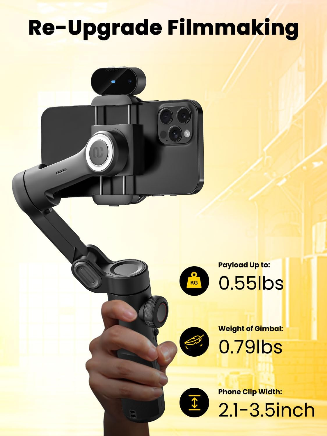 AOCHUAN XE AI Version, 3-Axis Foldable Smartphone Gimbal Stabilizer, AI Tracking, Gesture Control, Inception Mode, Compatible with Iphone & Android, Black image number 4