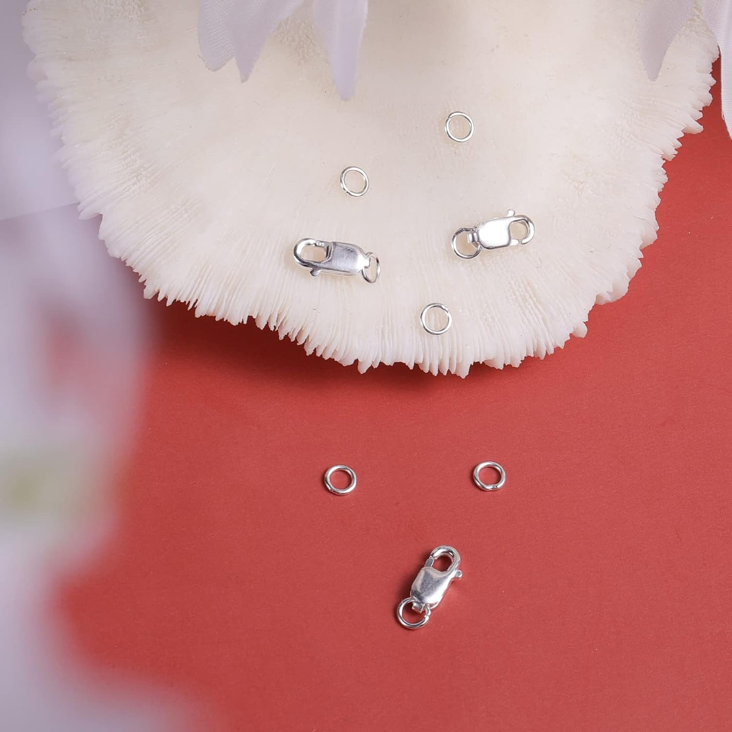 KINBOM 3Pcs Lobster Claw Clasps with Jump Rings, 925 Silver Necklace Bracelet Clasp for Jewelry Making DIY, with Silver Cloth (10X4Mm) image number 2