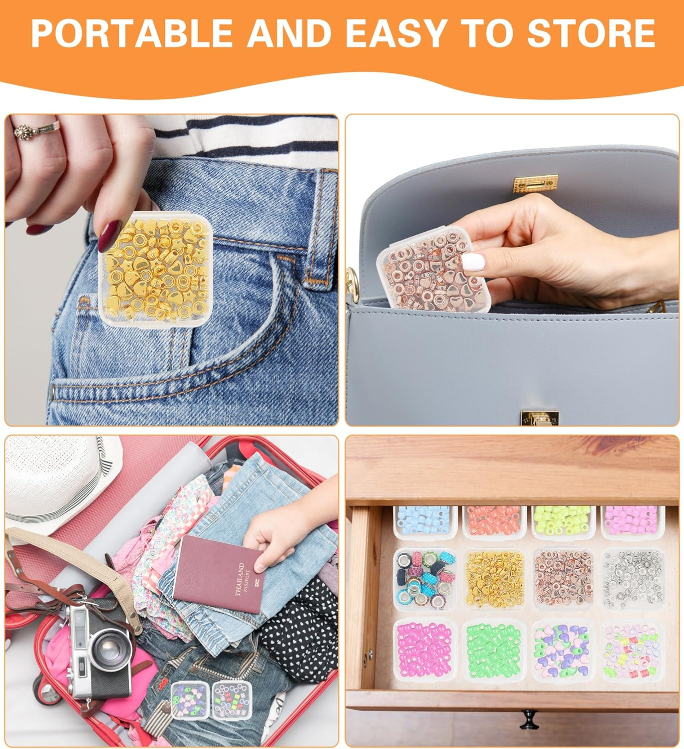 YBVABE 24Pack Plastic Beads Storage Containers Compact 4.5X4.5X2Cm - Versatile Organizer for Jewelry, Hardware, Beads, Earplugs - Durable, Hinged Lid, Transparent Design image number 3