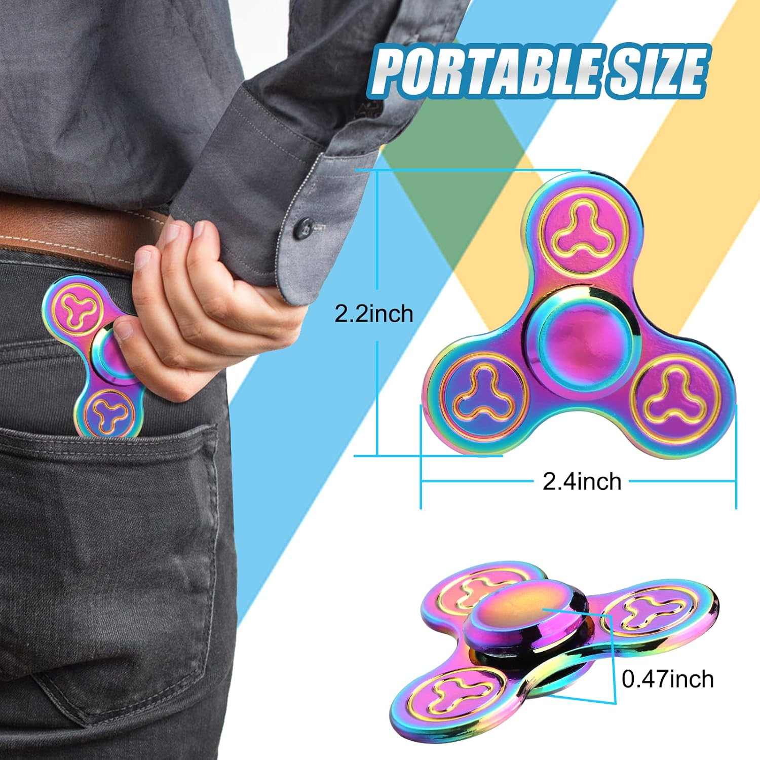 7 Pack Rainbow Fidget Spinners Pack Stress Relief Toys for Kids Adults, Finger Hand Spinner Metal Fidget Bulk Set Desk Toy for Anti-Anxiety Focus, Cool Small Gadget Novelty Gifts Party Favor image number 3