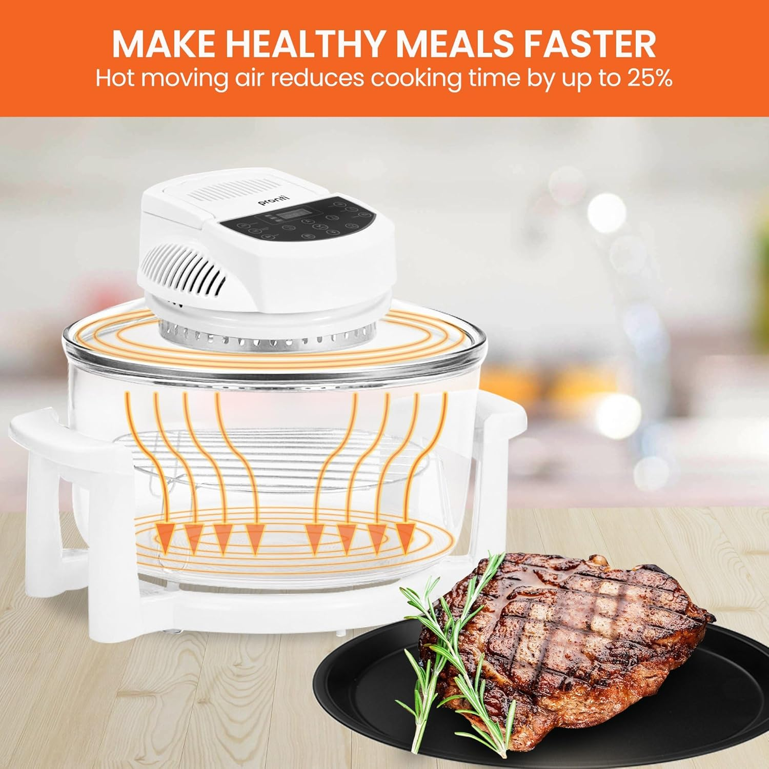 Pronti 17L Convection Oven Digital Halogen Family Turbo Black Healthy Broiler Cooker 1400W Roast Bake Grill BBQ Fry Defrost - White image number 1