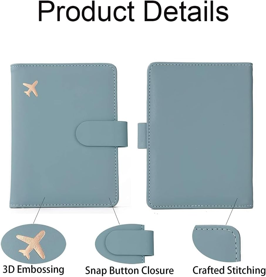 Passport Holder with Leather Luggage Tags, Travel Wallet Set, Haves Accessories Passport Book Holders for Women and Men (Pink) - Blue image number 6