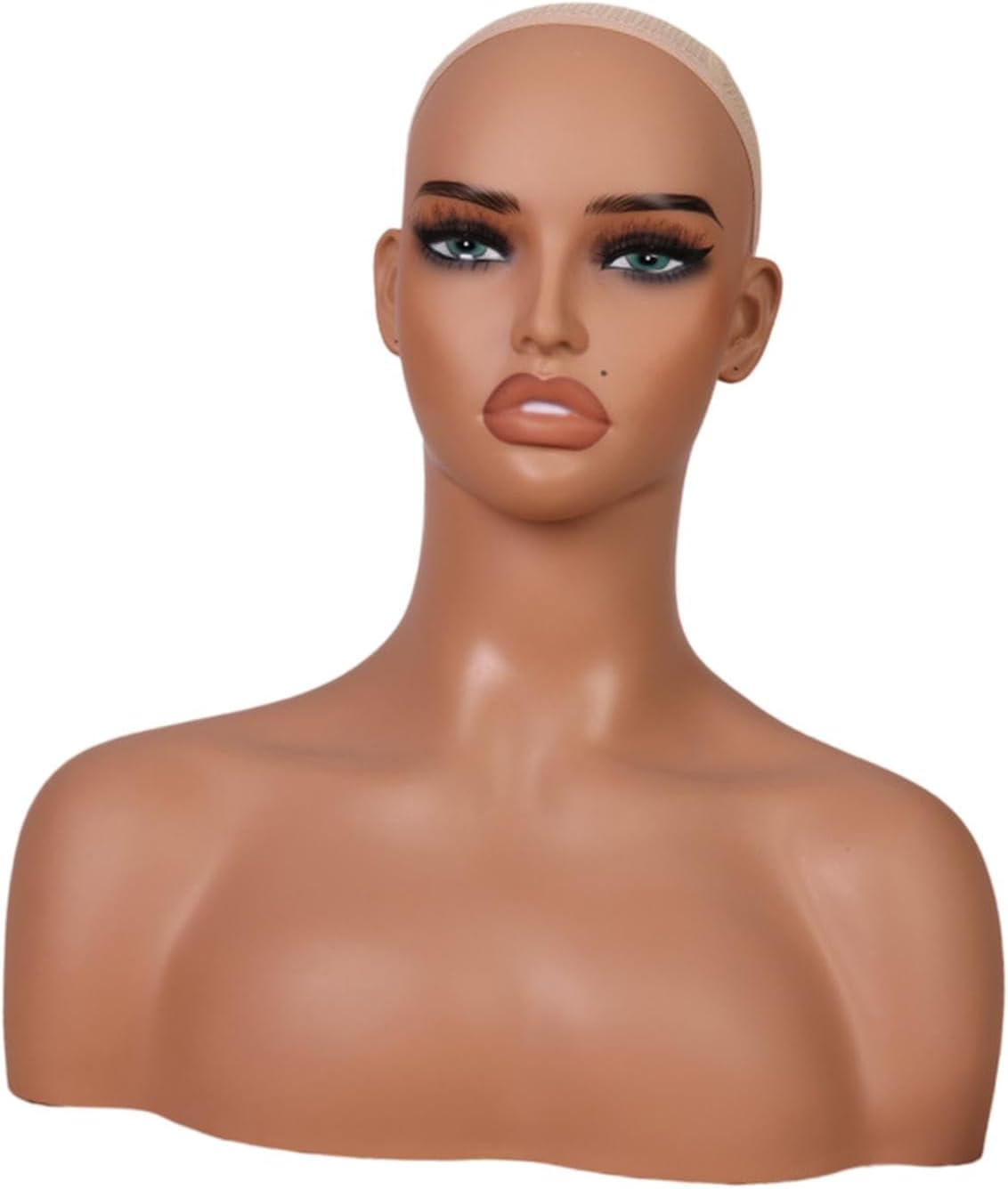 Eigell Realistic Female Mannequin Head Wig Display Stand PVC Female Mannequin Head with Shoulder for Necklace Wigs Making Styling image number 3