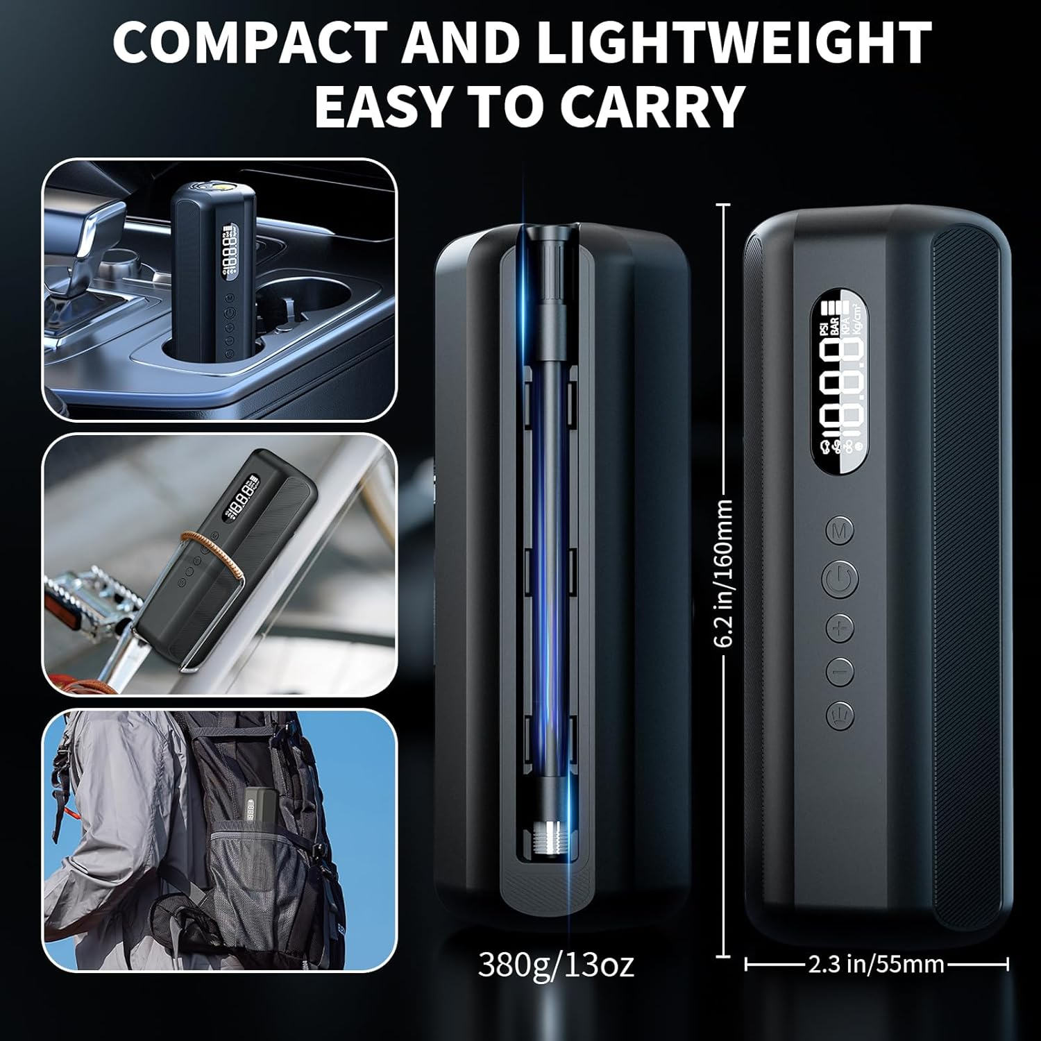 Tire Inflator Portable Air Compressor, 150PSI Cordless Fast Inflate Electric Mini Air Pump with Digital Pressure Gauge, Auto Shut Off, Rechargeable Battery for Car, Bike, Motorcycle Tires, Balls image number 1