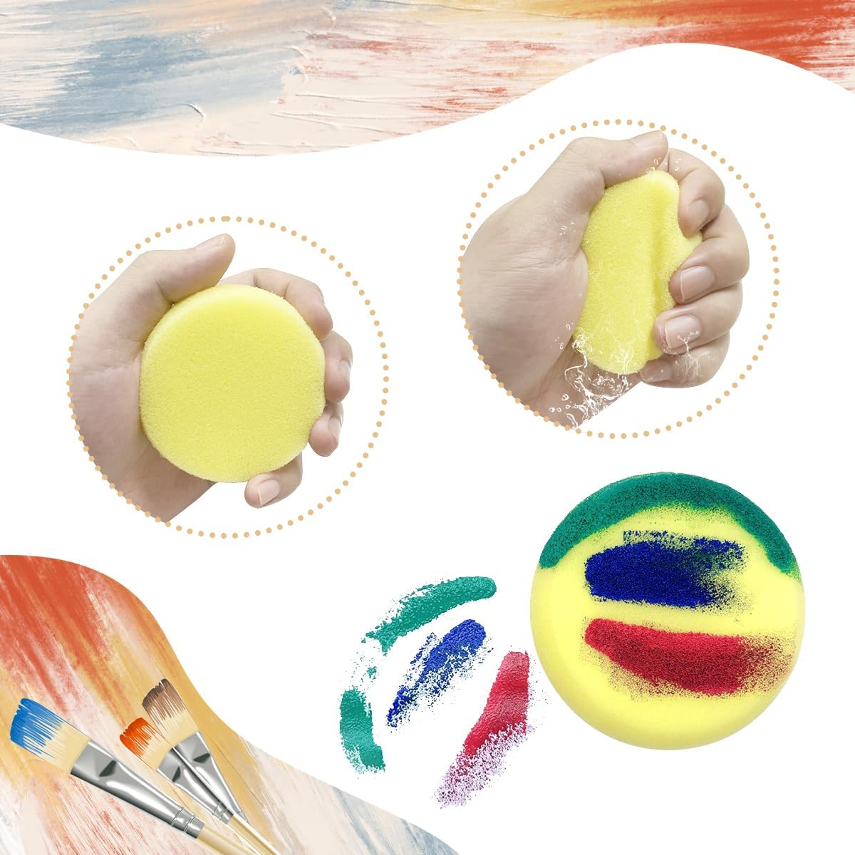 BEZANU Paint Sponge Applicator, 12 PCS round Sponge Painting Tools for Art Crafts, Ceramics, Clay, Painting (7 X 3Cm/2.75 X 1.18In) image number 6
