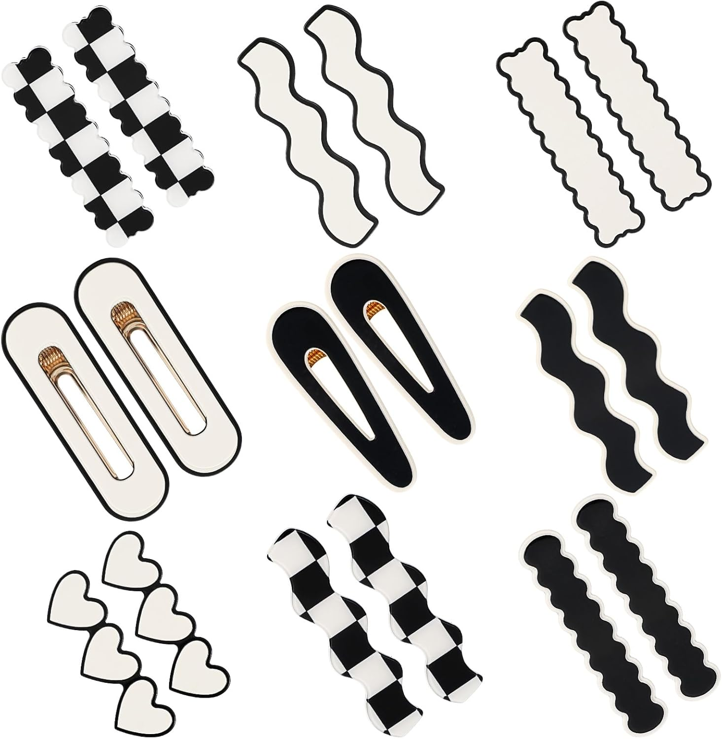 Ymapinc 18 Pcs Small No Bend Hair Clips for Women Thin, 2.6 Inch Black and White Checkered No Crease Snap Hair Barrettes for Thick Flat Claw Clips