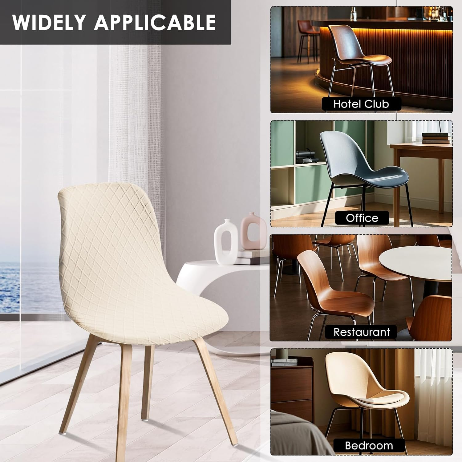 UKQRRTC 4Pcs Dining Room Chair Covers, Minimalist Shell Chair Cover, Elastic round Back Chair Slipcovers, Armless Chair Cover, Shell Chair Slipcover for Kitchen Living Room (Beige) - Grey image number 3