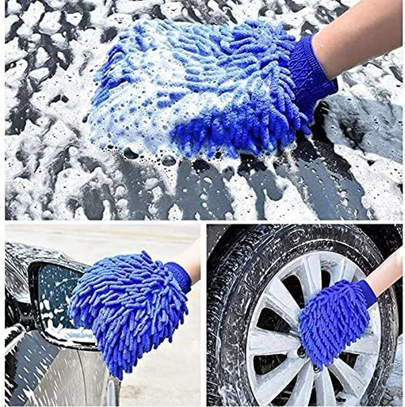 2 Pack Premium Car Wash Glove Microfibre | Scratch-Free Car Wash Mitt | Double Sided Glove for Car Cleaning Microfiber Car Wash Mitt, Blue & Yellow (Random Color) image number 2