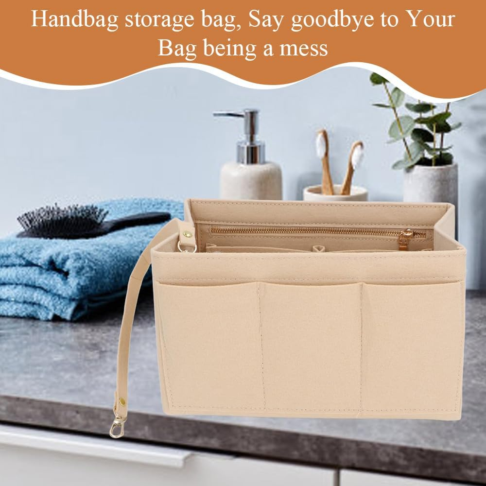 MOTRAIN Removable Makeup Handbag Insert/Storage Plugin,Inner Bag of Bag Felt Cloth Cosmetic Bag,Felt Purse Organizer Insert for Handbag image number 6