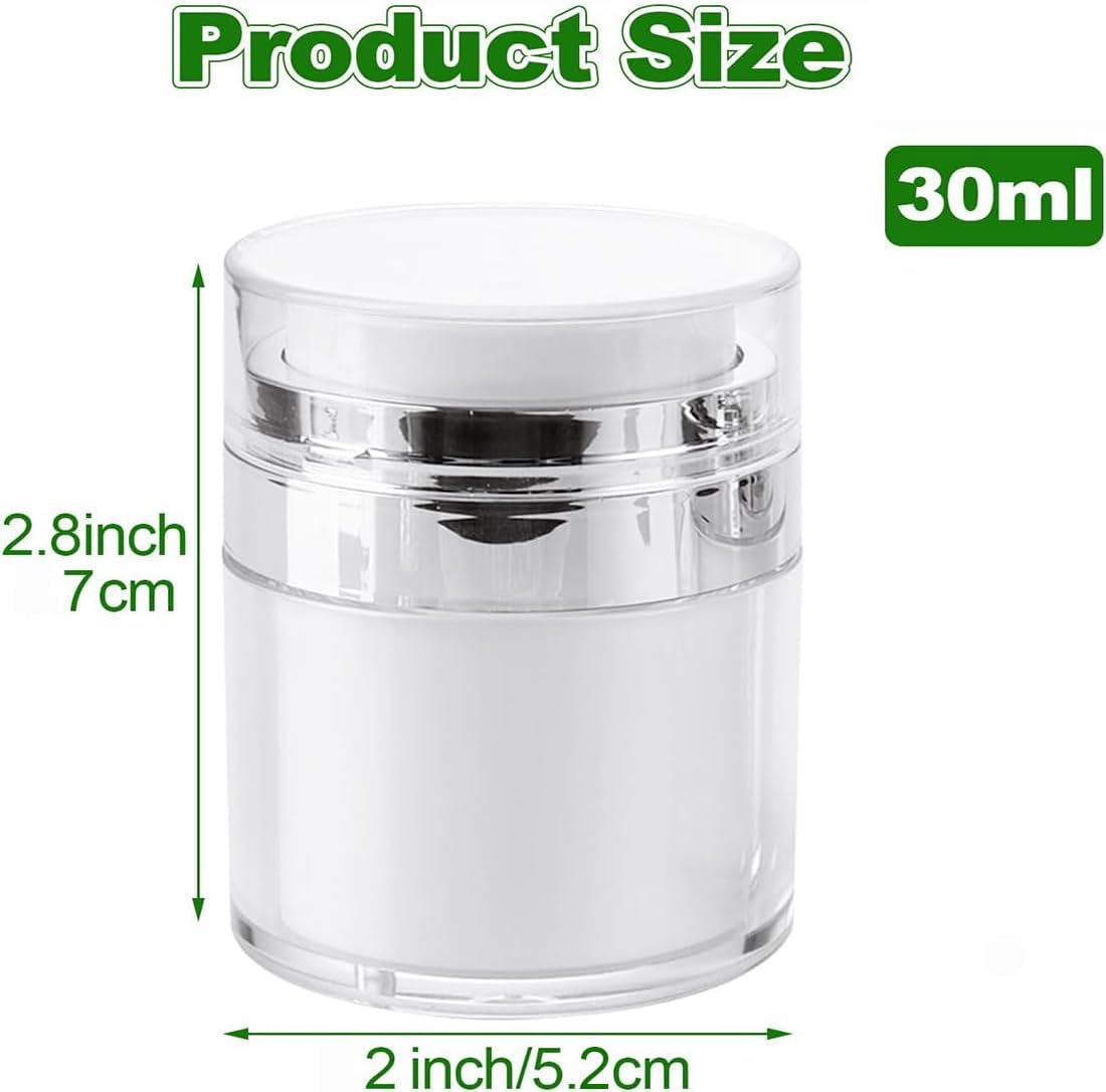 2 Pack 1Oz Airless Pump Jars, Empty Acrylic Makeup Cosmetic Jar Containers with Pump, Refillable Pump Dispenser Moisturizer Dispenser Travel Containers Portable Lotion Cream Jars(White) image number 3