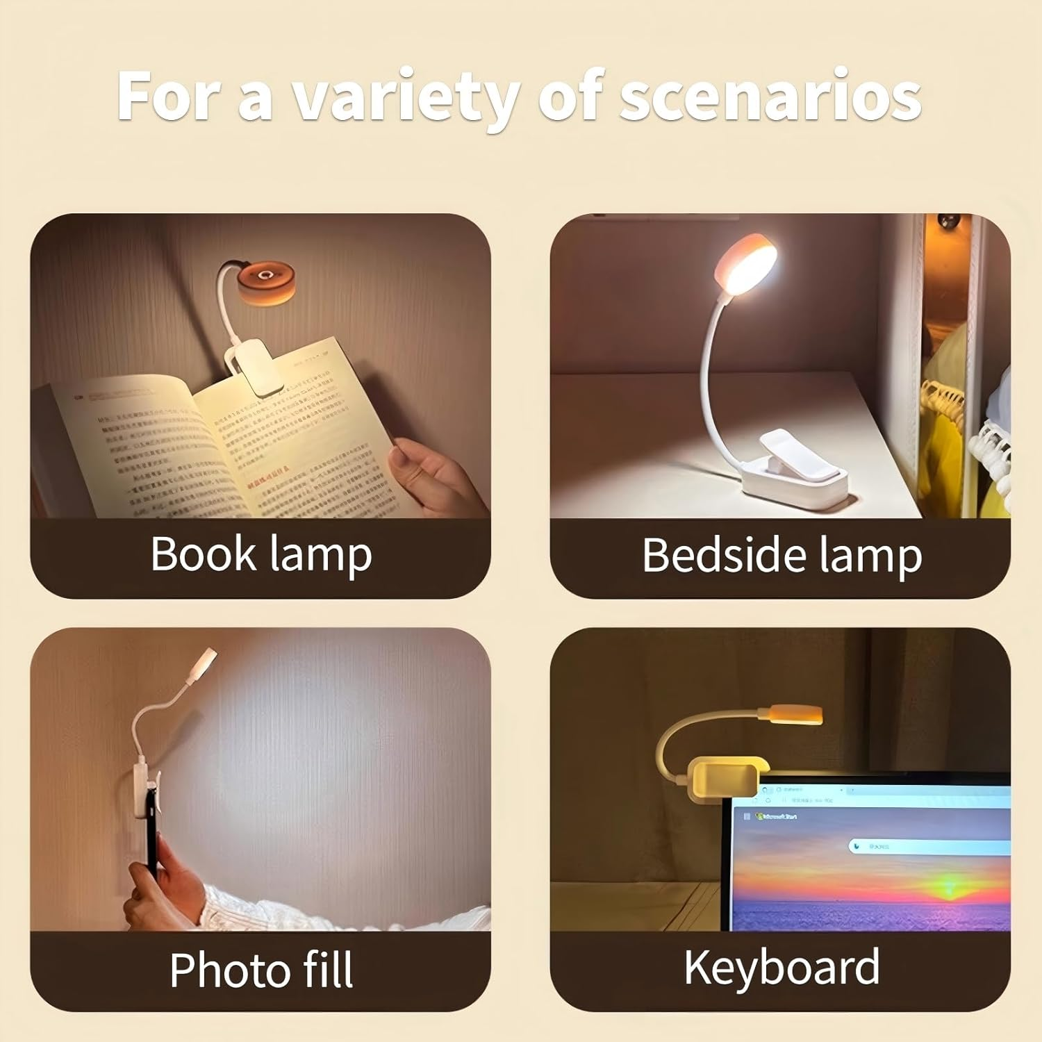 4 LED Clip on Reading Light, 3 Eye-Protecting Modes Flexible Book Light Lamp (Warm&Cool White) -Stepless Dimming, Portable and Ultra-Lightweight, Clip on to Book, Desk, Battery Powered image number 1