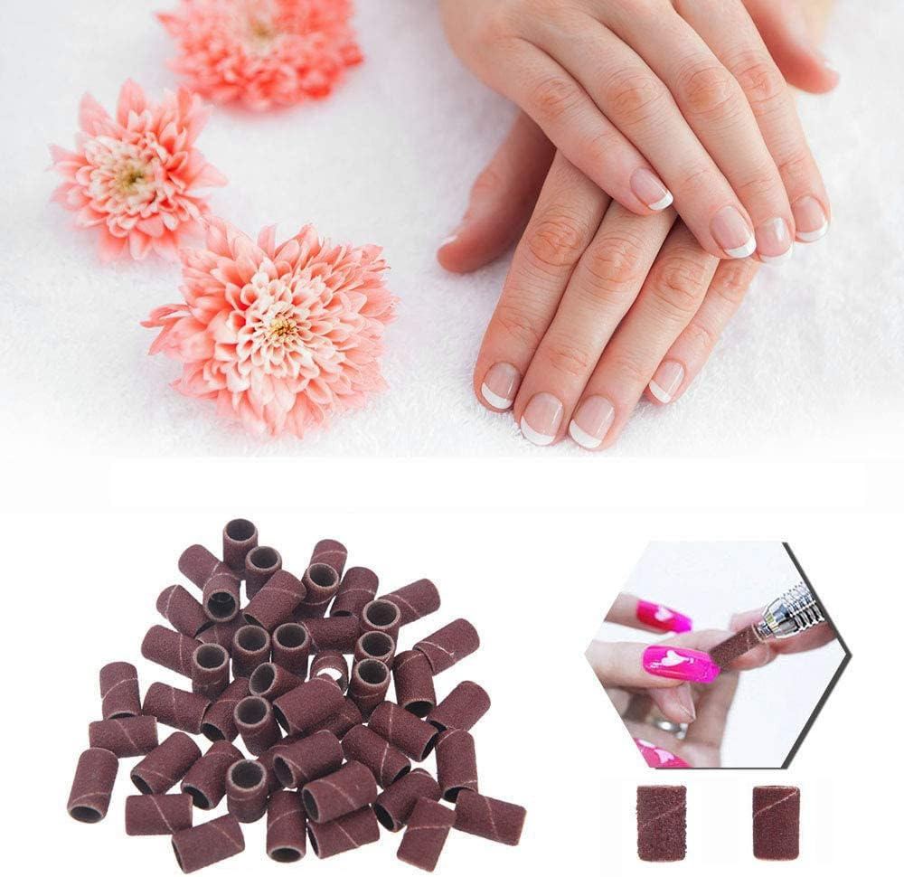 Voarge Pack of 100 Sanding Caps Drill Sanding Bands, 180 Inch Nail Cutter Attachment for Manicure Pedicure Nail Design Nail Art Nail Care image number 2