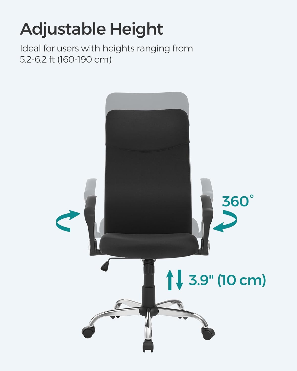 SONGMICS OBN034B01 Office Chair Ergonomic Desk Chair Swivel Chair Padded Seat Height Adjustable and Tilt up to 120 Kg Load Capacity Black image number 6