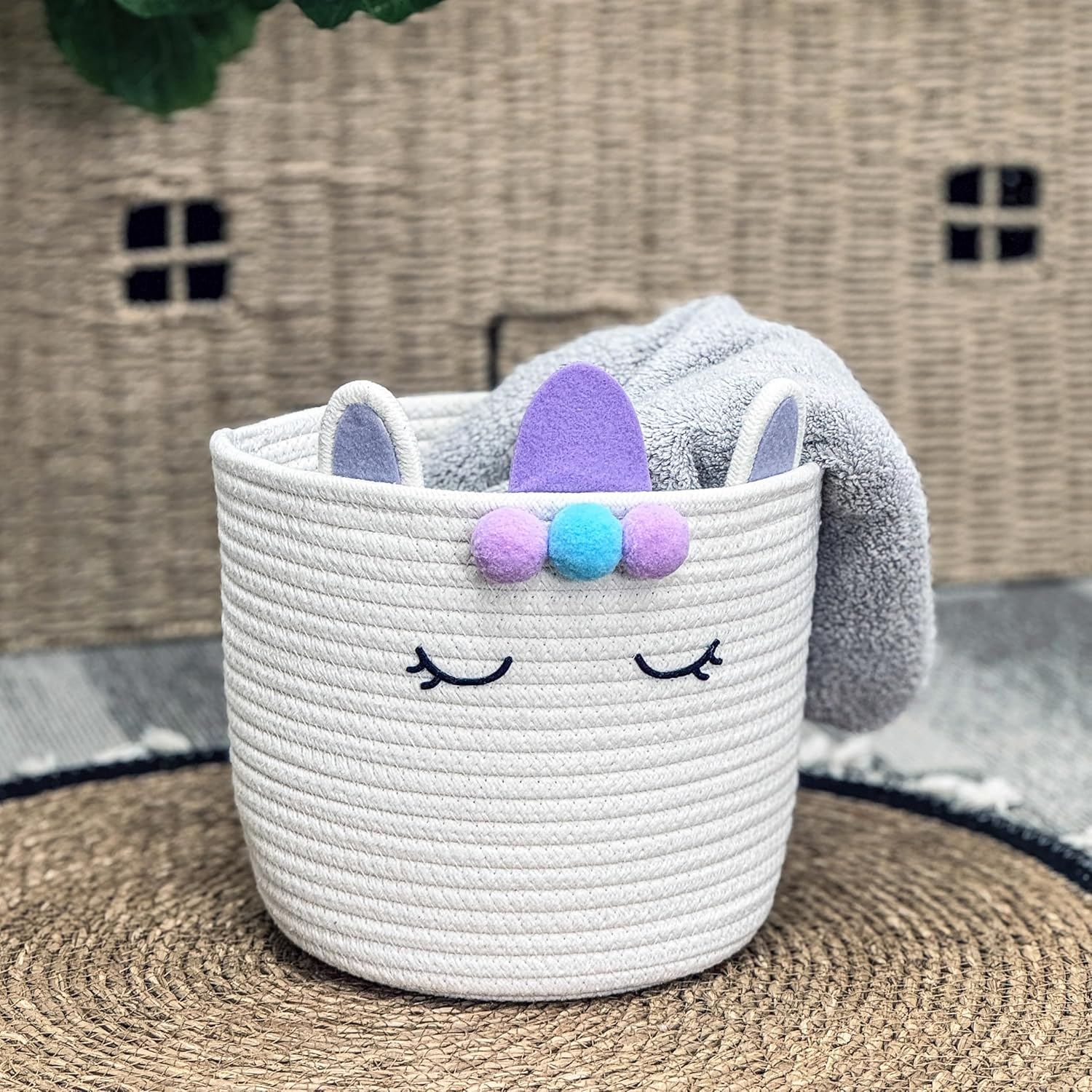 T&T Homewares - Small Woven Cotton Rope Storage Basket, Collapsible Organizer Basket, Clothes | Pet Gift Basket | Nursery Organizer- D25Xh20 (Purple Unikorn) image number 4