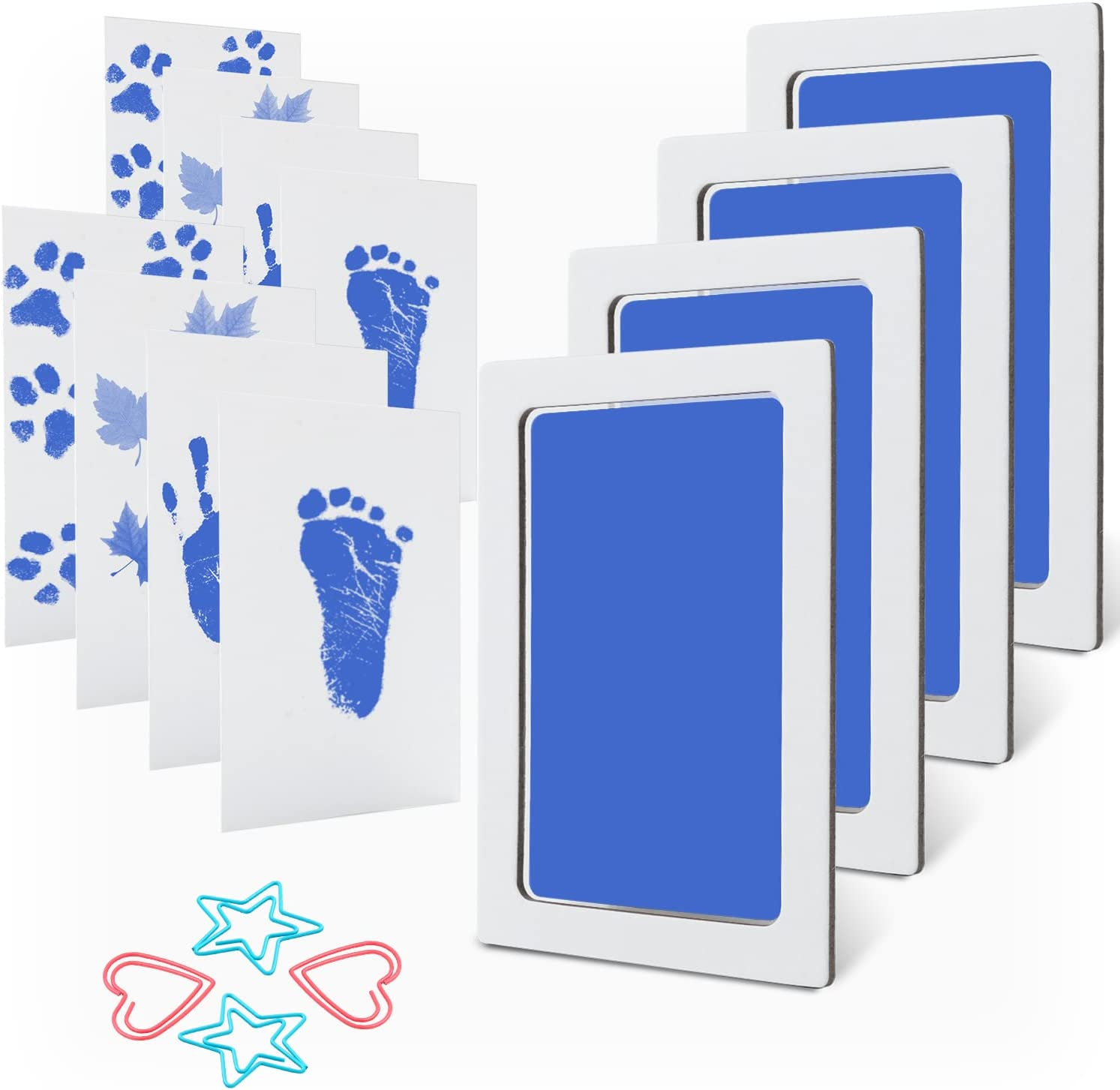 Mengni Baby Footprint Kit Hand Footprint Kit Dog Paw Print Kit Clean Touch Ink Pad Inkless Hand and Footprint Kit Handprint Kit Baby Registry Search with 4 Ink Pads and 8 Imprint Cards