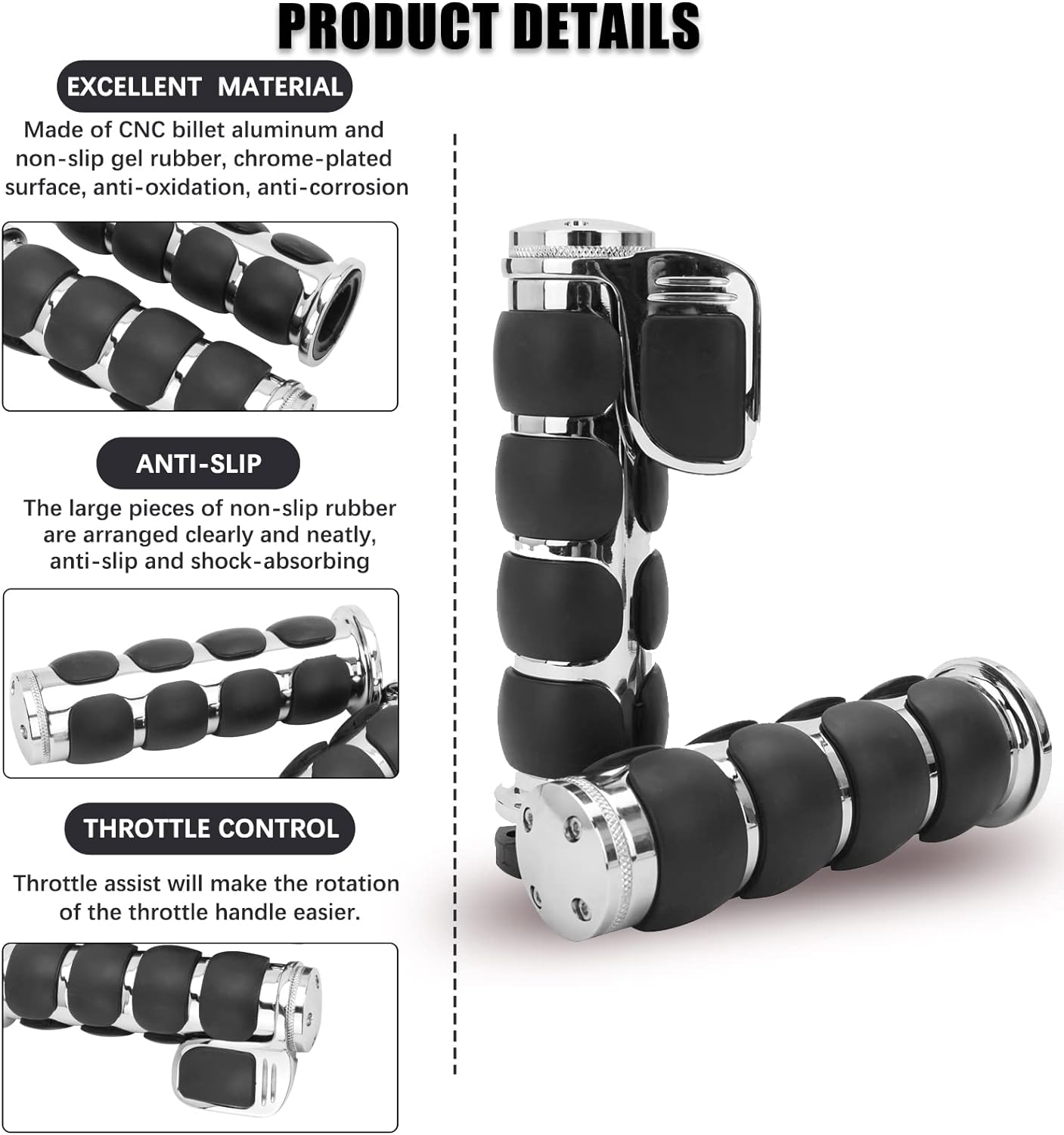 DREAMIZER Universal Motorcycle Hand Grips with Black Non-Slip Rubber for Harley Honda Yamaha Suzuki Kawasaki image number 2